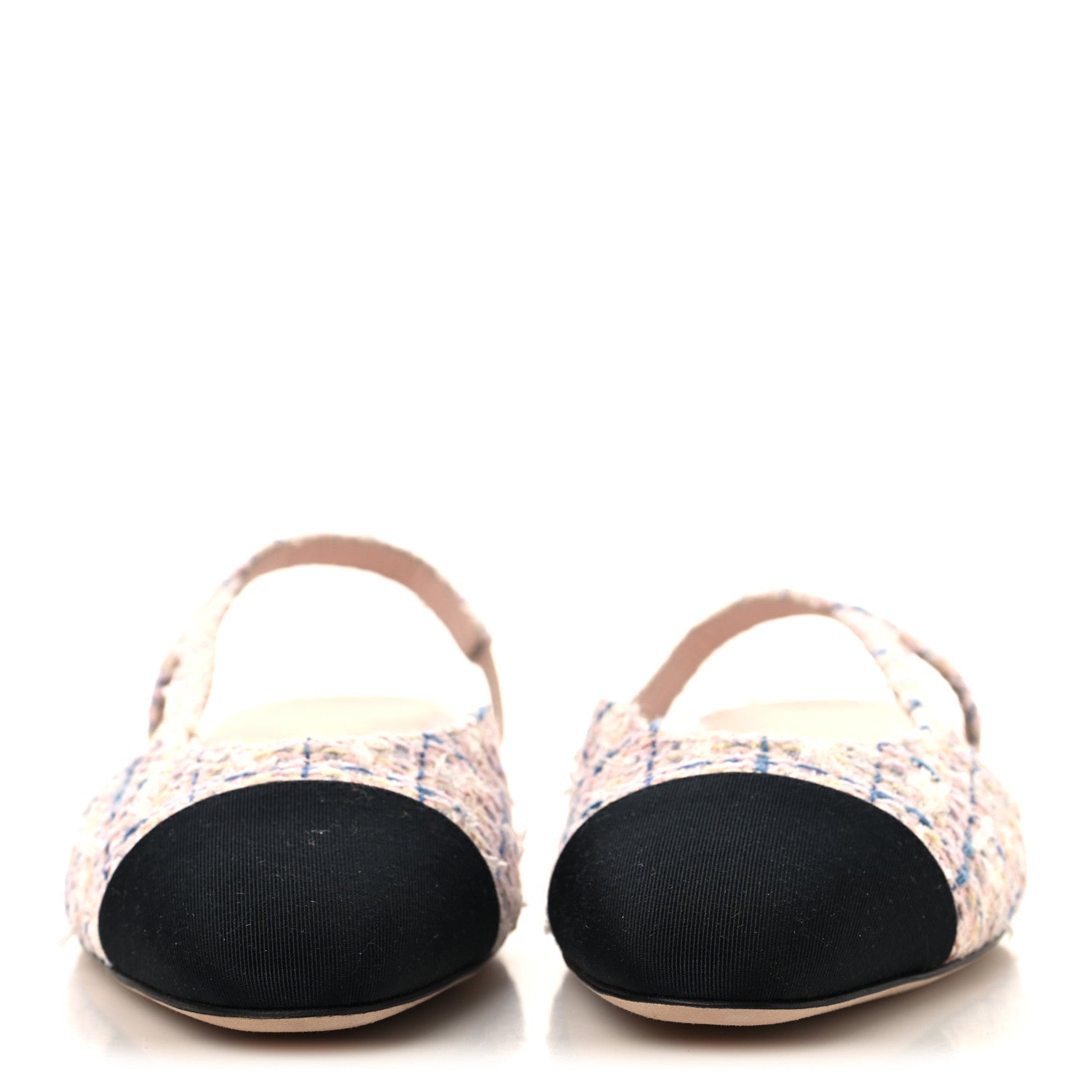 Tweed Grosgrain Cap Toe CC Slingback Flat 37.5 Pink Multicolor