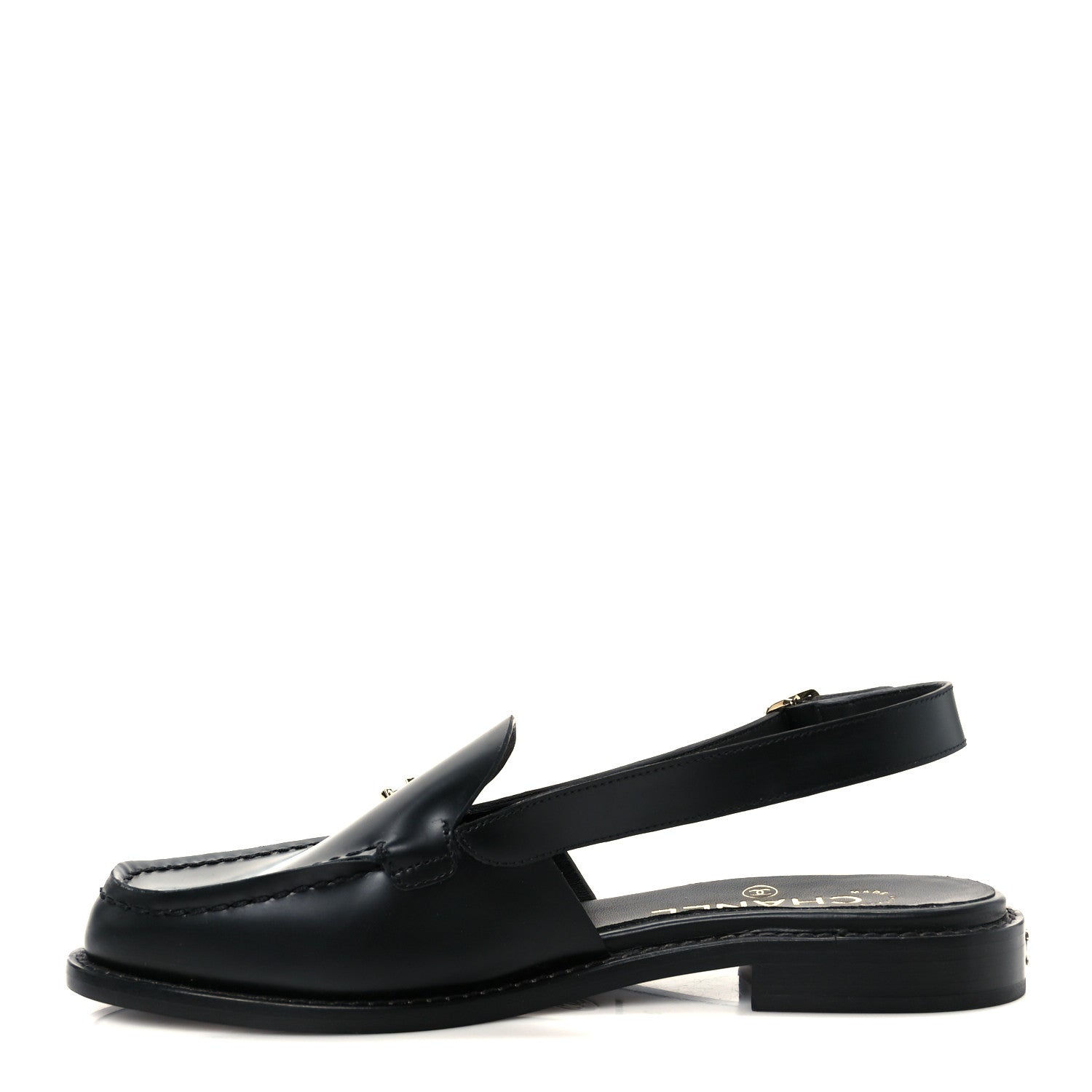 Calfskin Crystal Slingback Loafers 36 Black