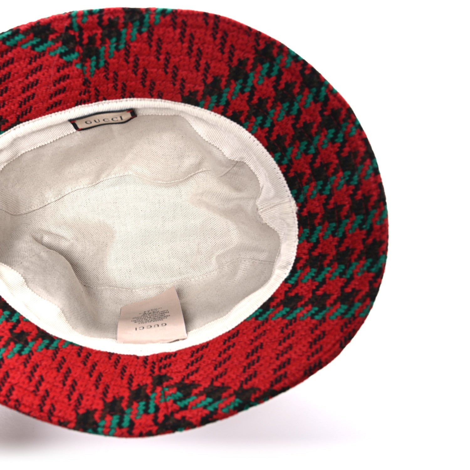 Tweed Wool Houndstooth Interlocking G Bucket Hat M Red Green