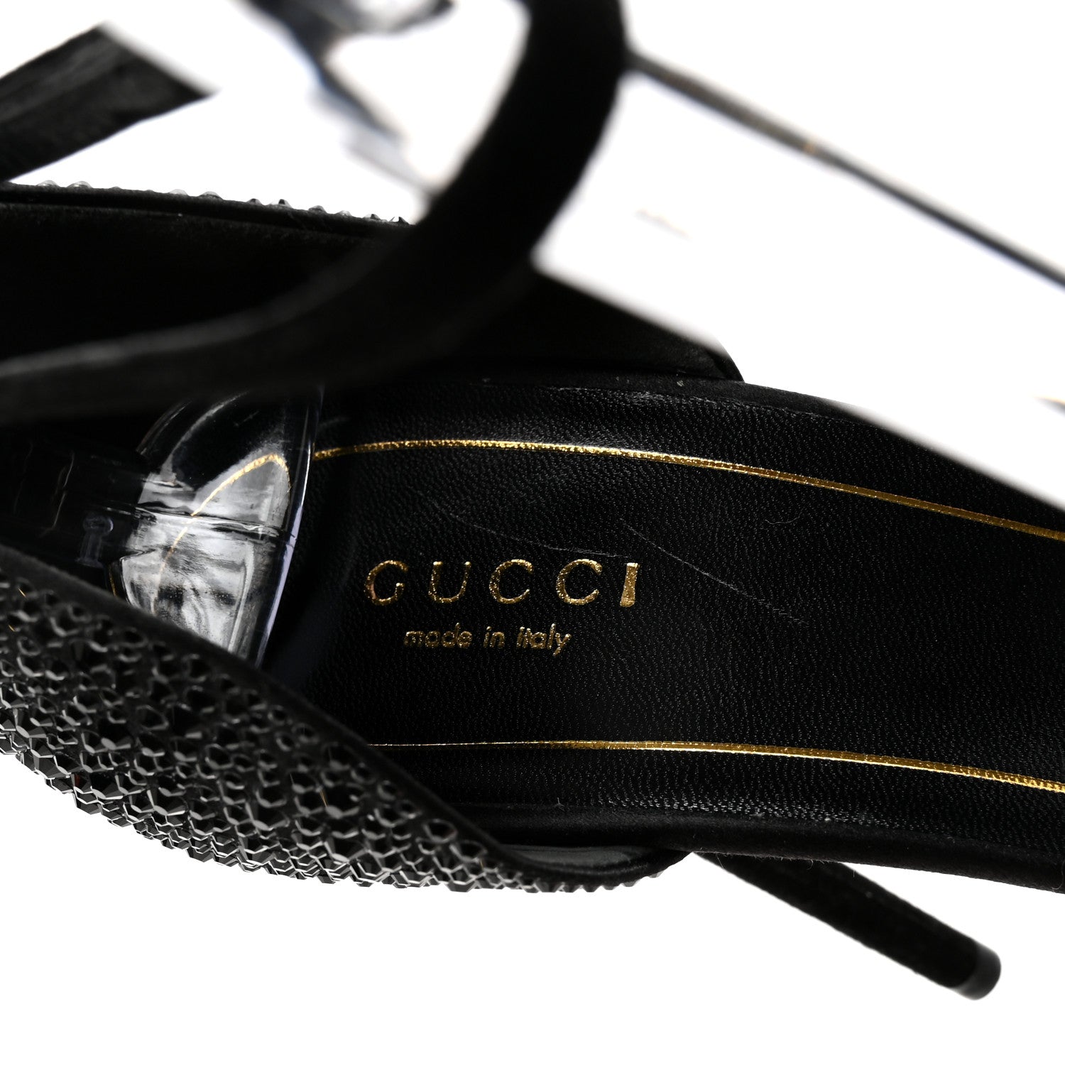 Suede Satin Crystal Ankle Strap High Heel Sandals 39.5 Black