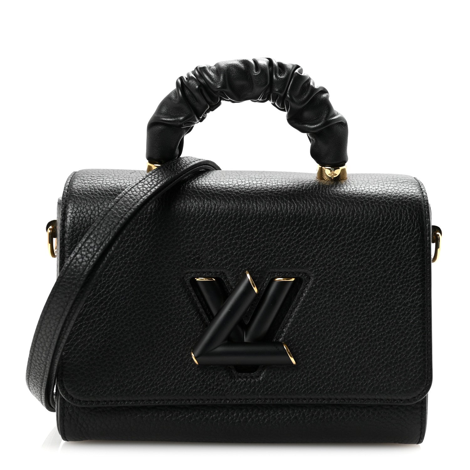 Taurillon Smooth Calfskin Scrunchie Twist One Handle MM Black