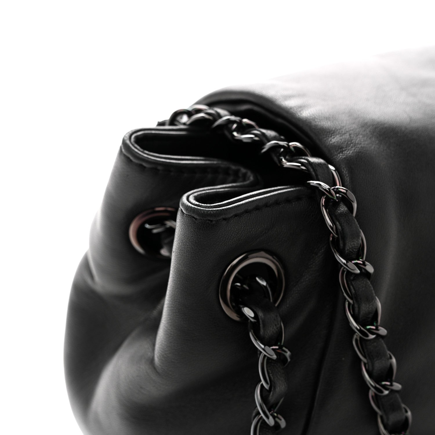 Lambskin Studded Accordion CC Flap Black