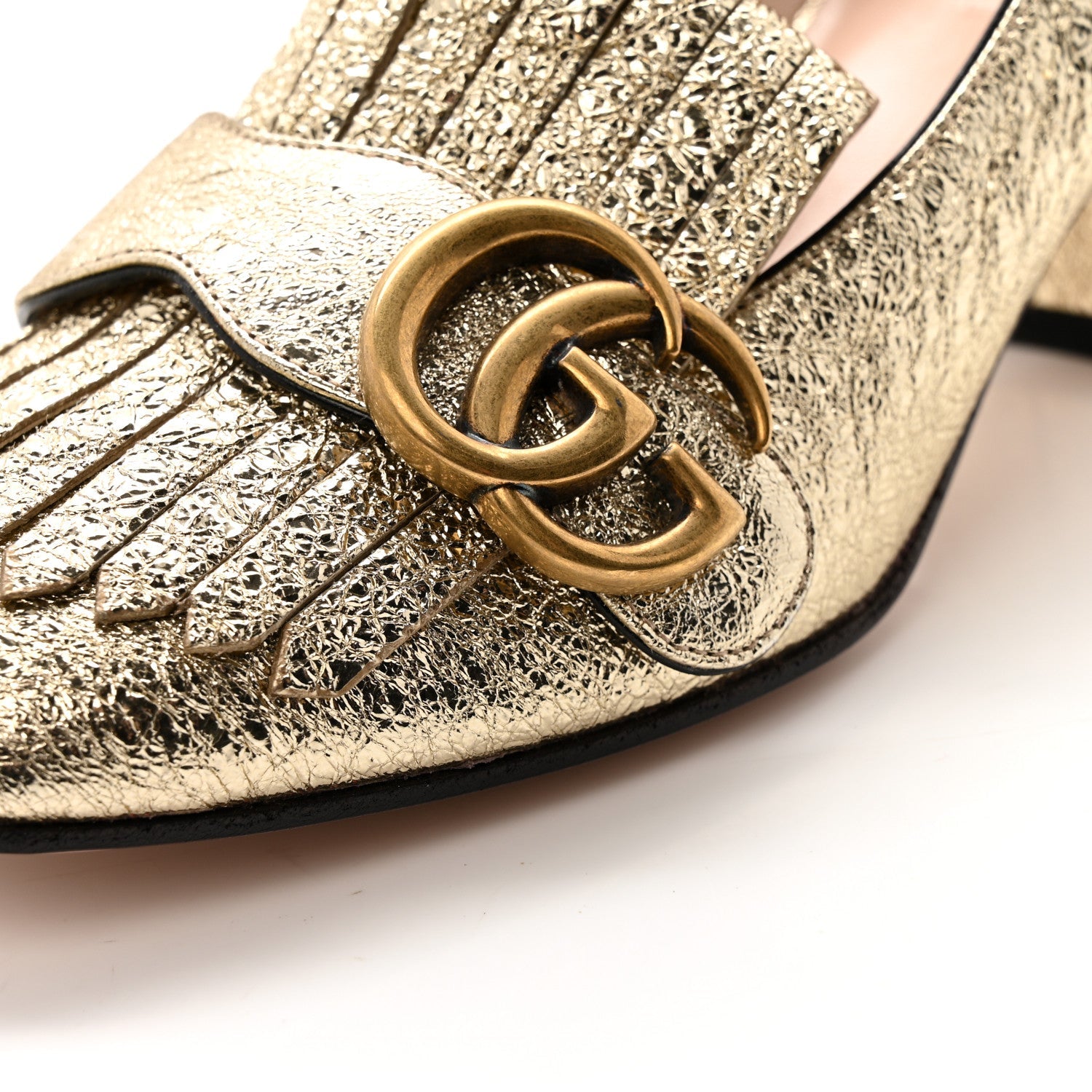 Galassia GG Marmont Fringe 50mm Loafer Pumps 35 Platino