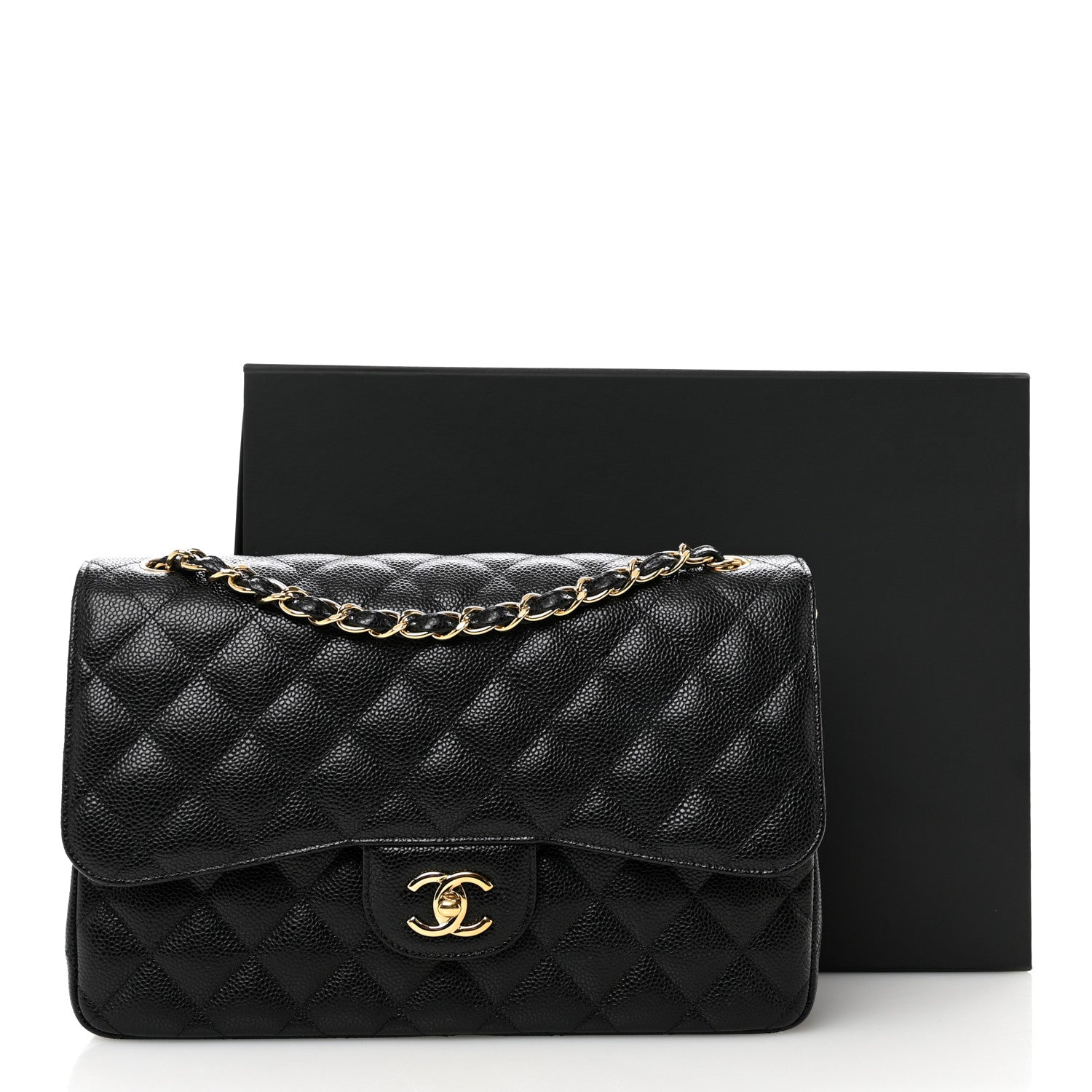 Caviar Quilted Jumbo Double Flap Black
