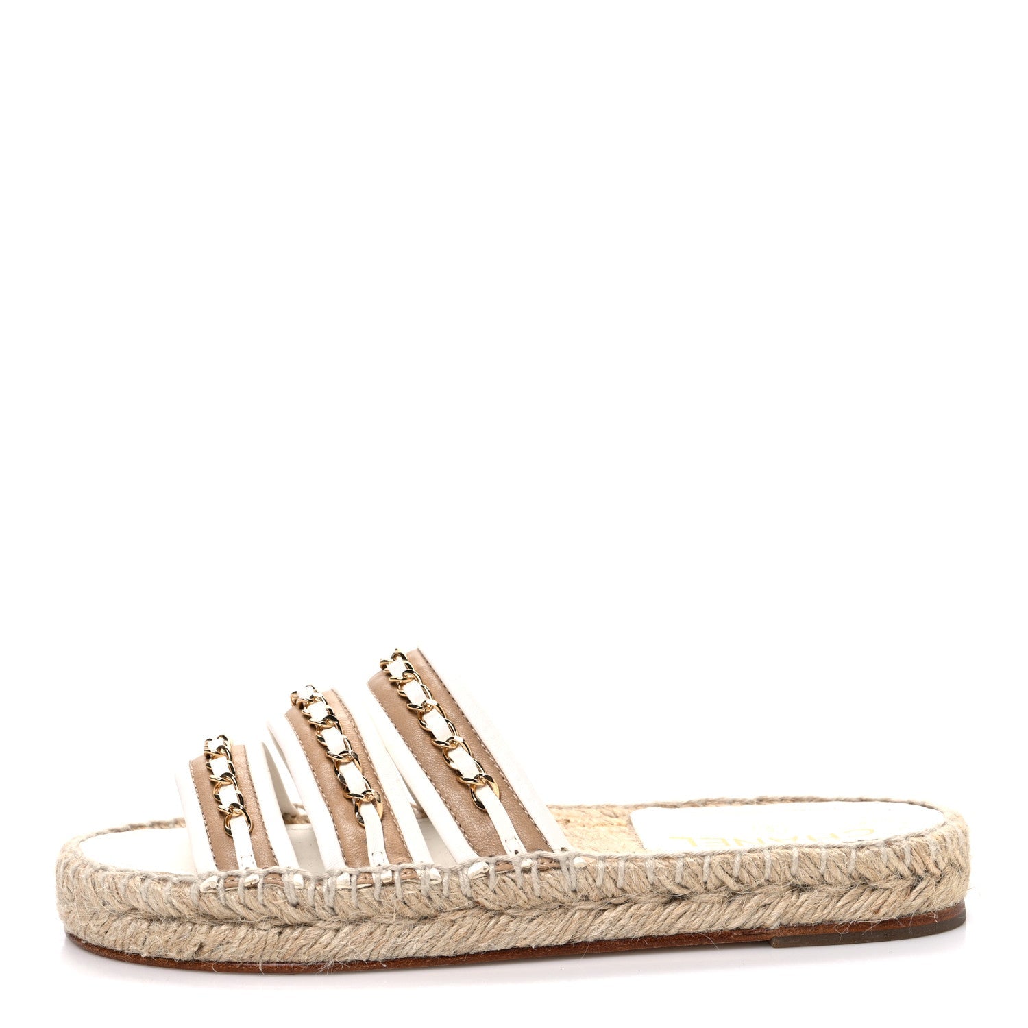 Lambskin Chain Espadrille Slip On Sandals 36 White