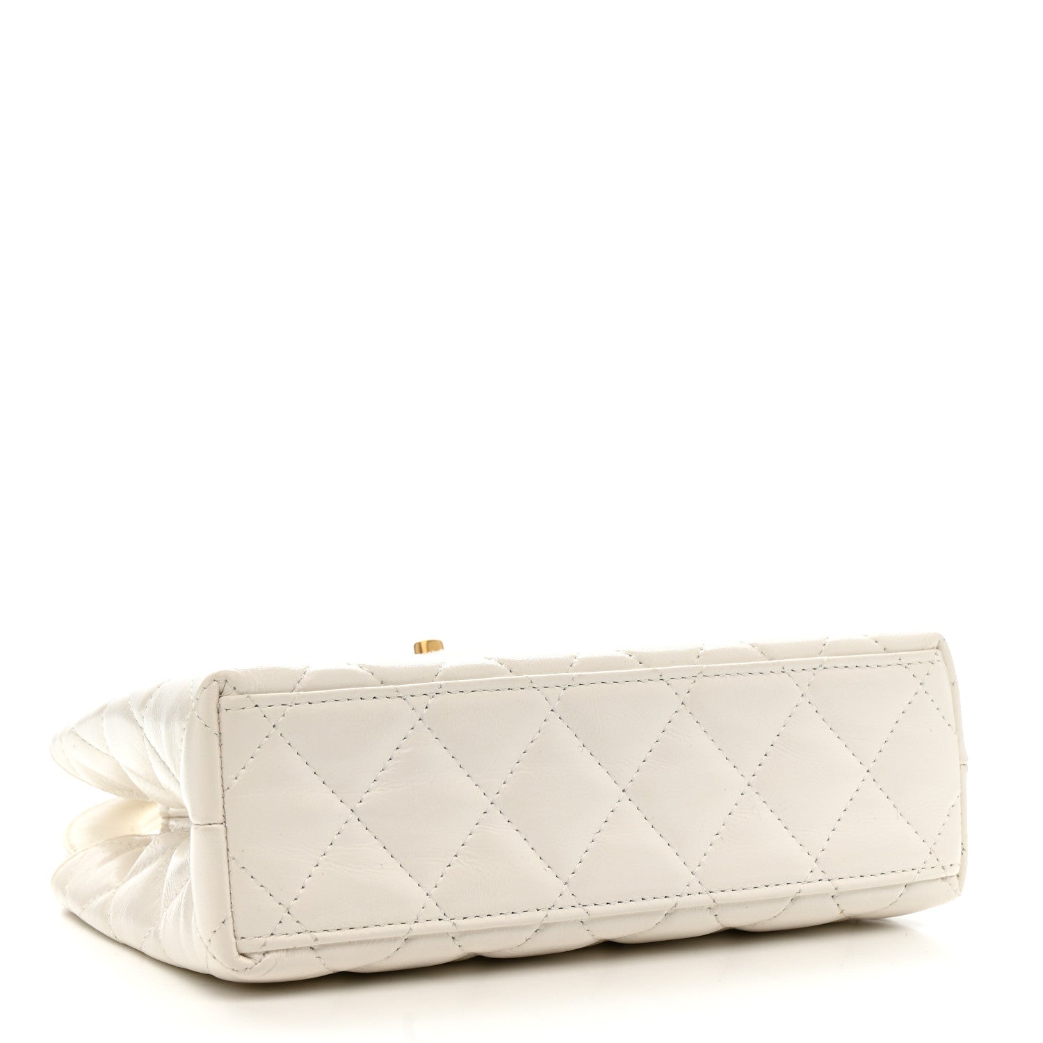 Shiny Aged Calfskin Quilted Nano Kelly Shopper White