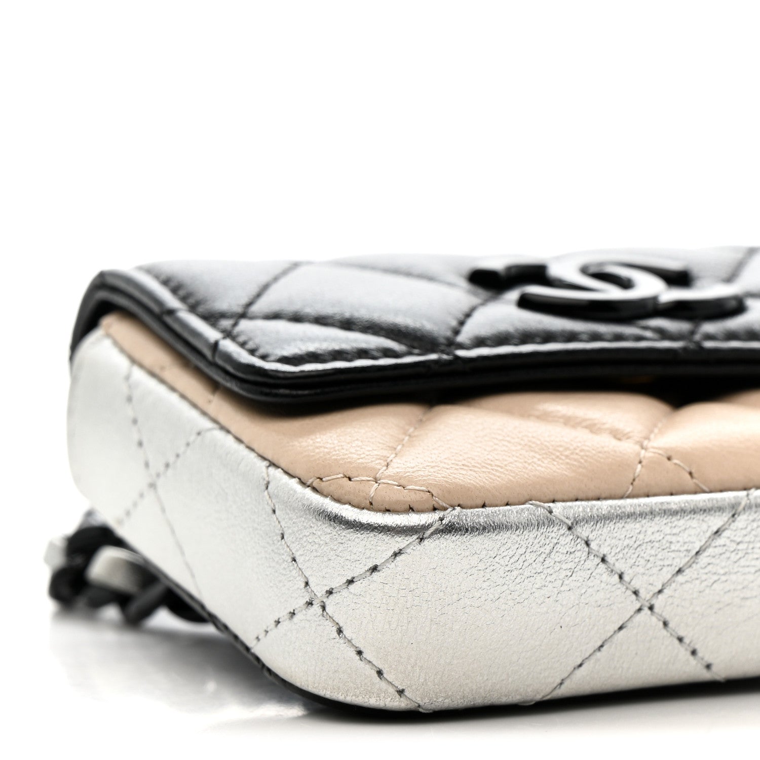 Lambskin Quilted Mini Chain Belt Bag Black Beige Multicolor
