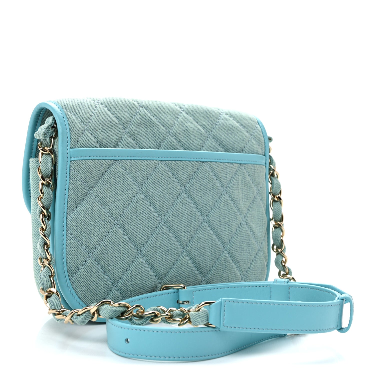 Denim Quilted Small Messenger Flap Neon Blue