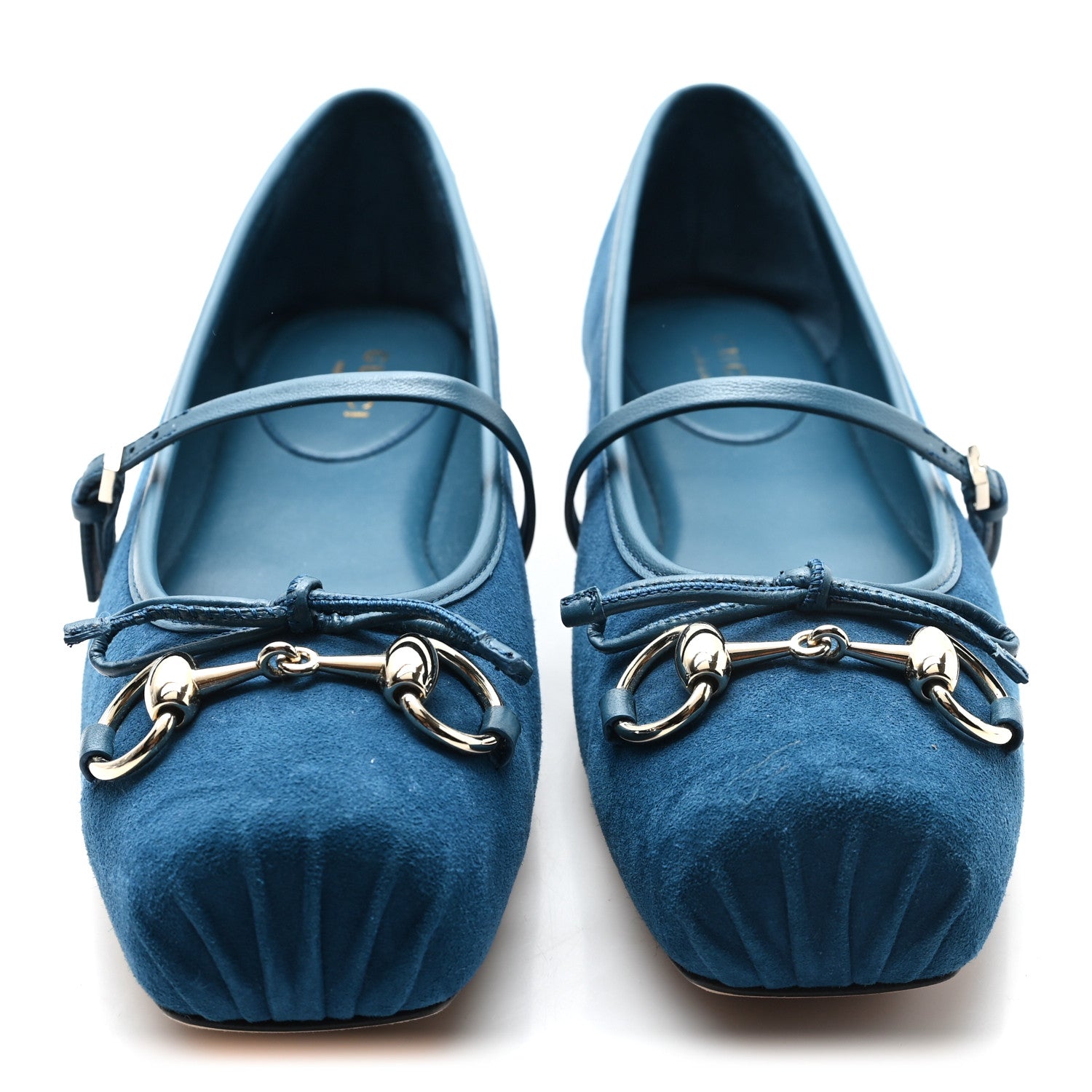 Kid Scamosciato Horsebit Ballet Flats 37.5 Deep Acqua