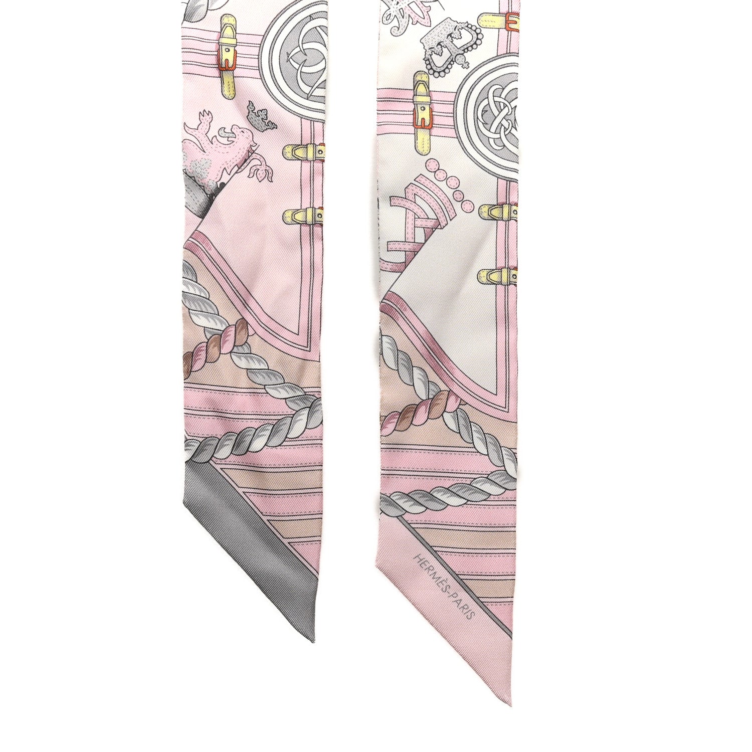 Silk Grande Tenue Twilly Scarf Rose Pale Gris Perle Blanc