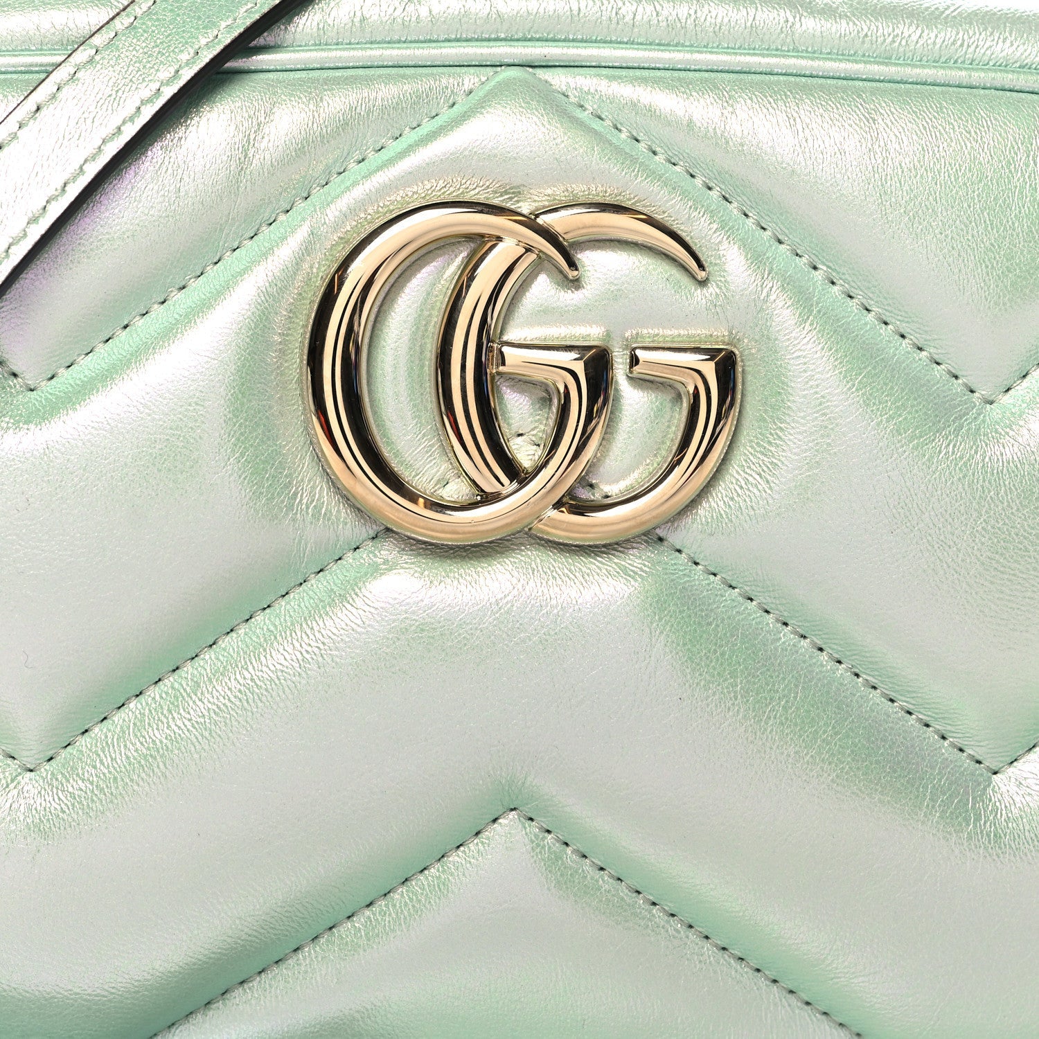 Iridescent Nappa Chevron Matelasse Small GG Marmont Chain Shoulder Bag Iridescent Salvy Green