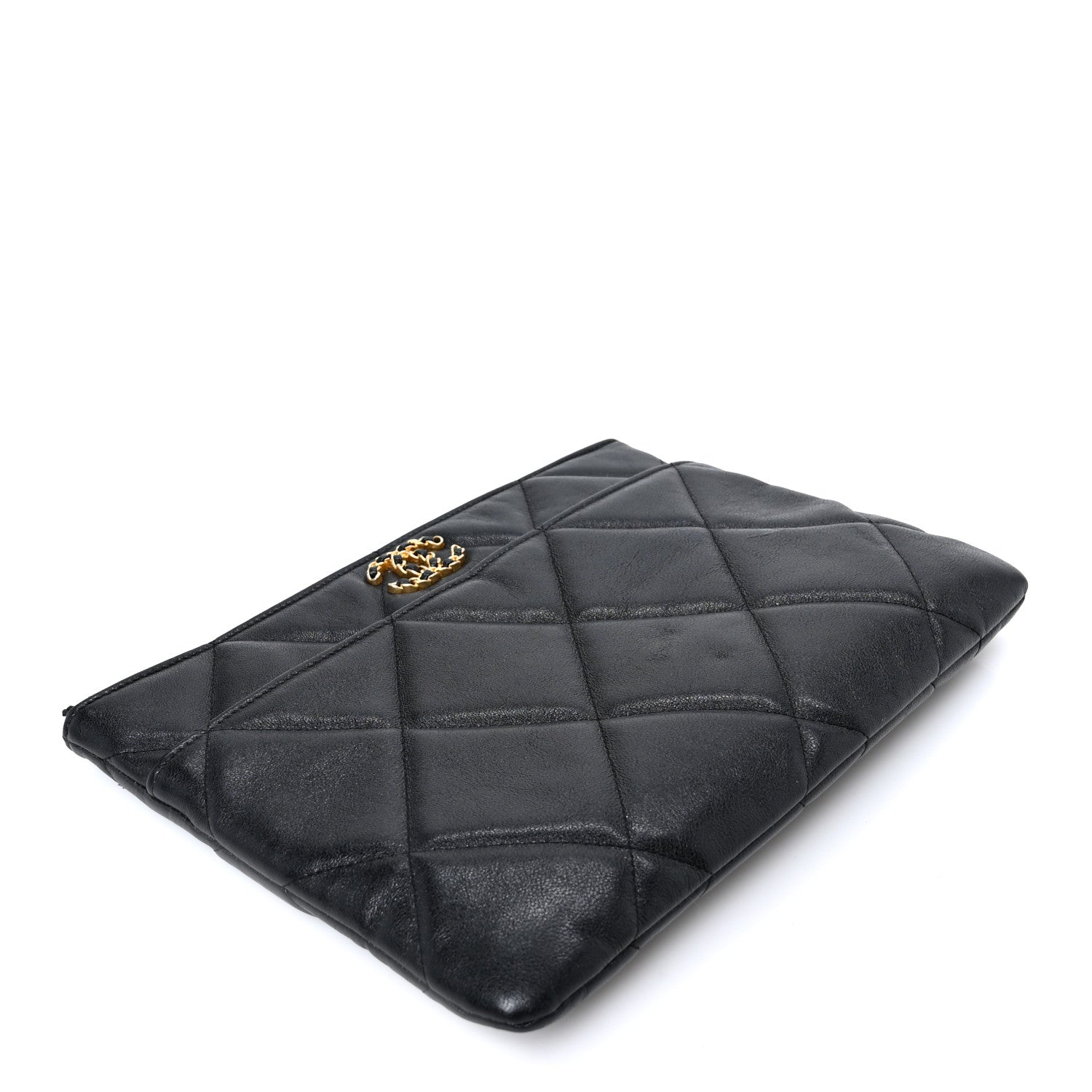 Goatskin Quilted Chanel 19 Pouch Black