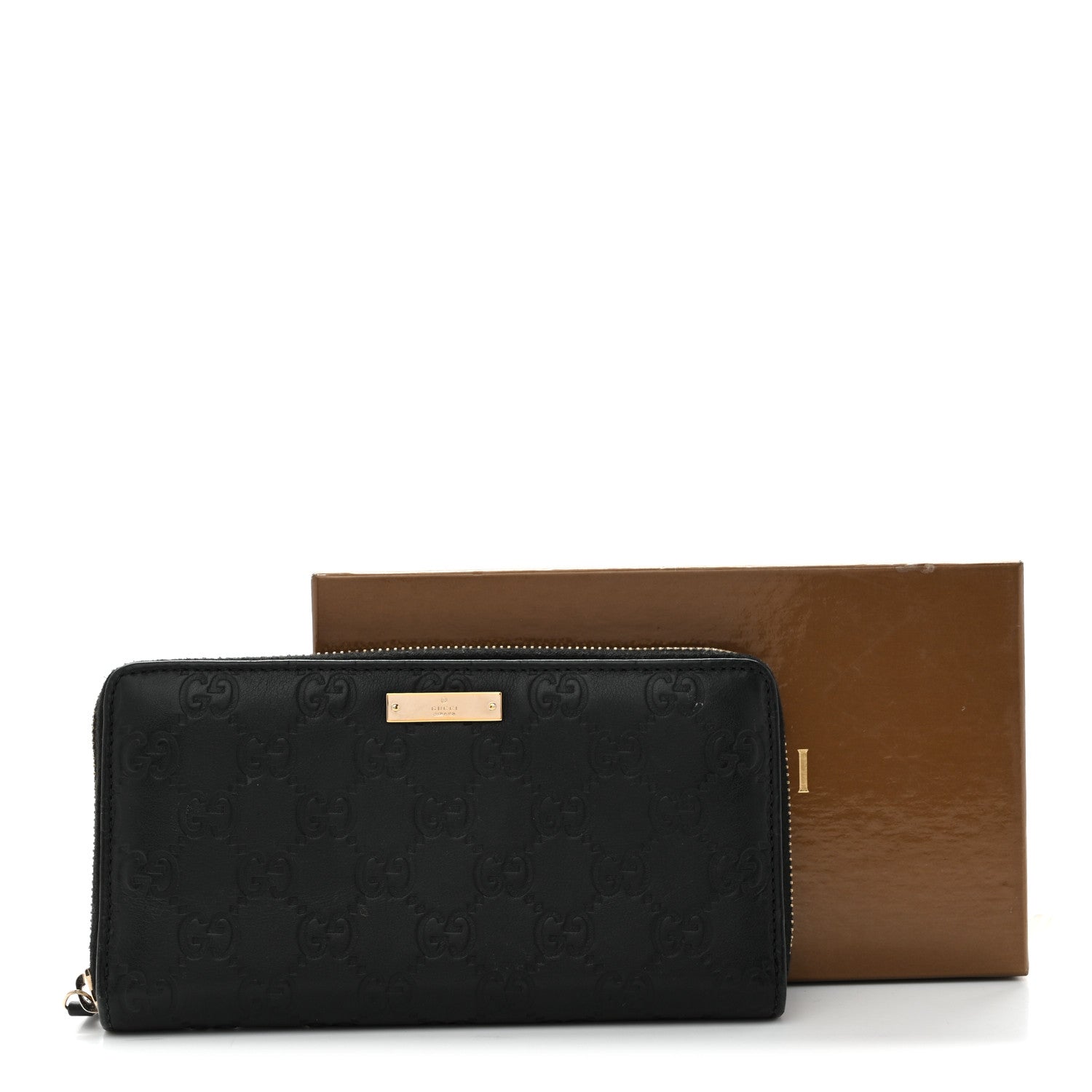 Guccissima Margaux Calfskin Metal Bar Zip Around Wallet Black