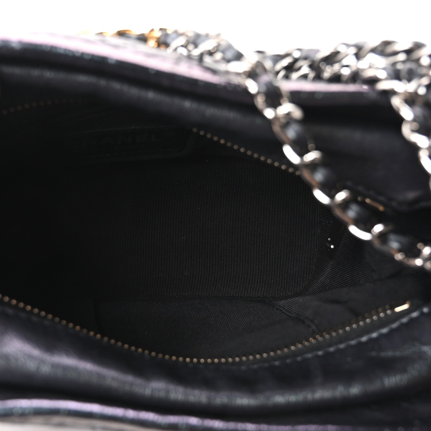Iridescent Aged Calfskin Quilted Small Gabrielle Hobo Black