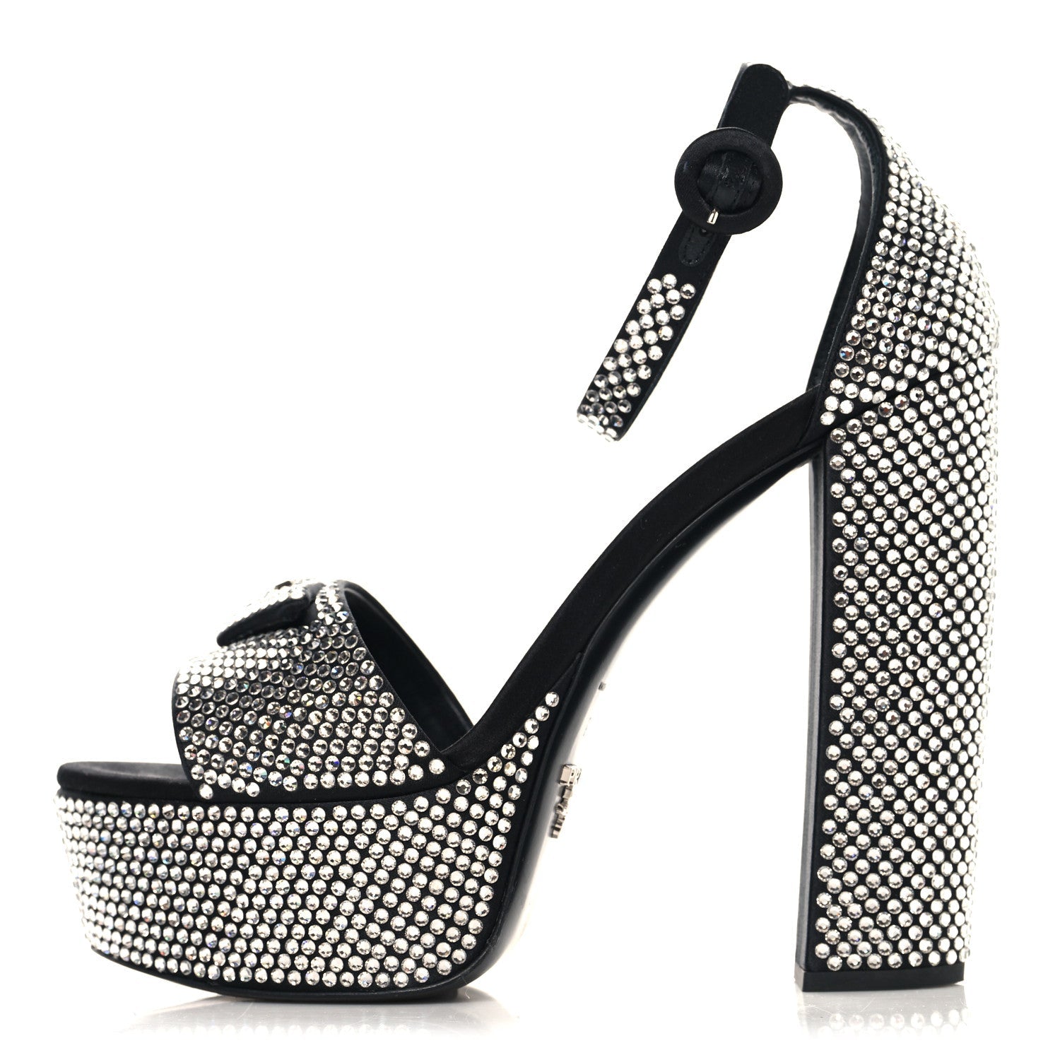 Satin Crystal Triangle Logo 40/135mm Platform Sandals 37 Cristal