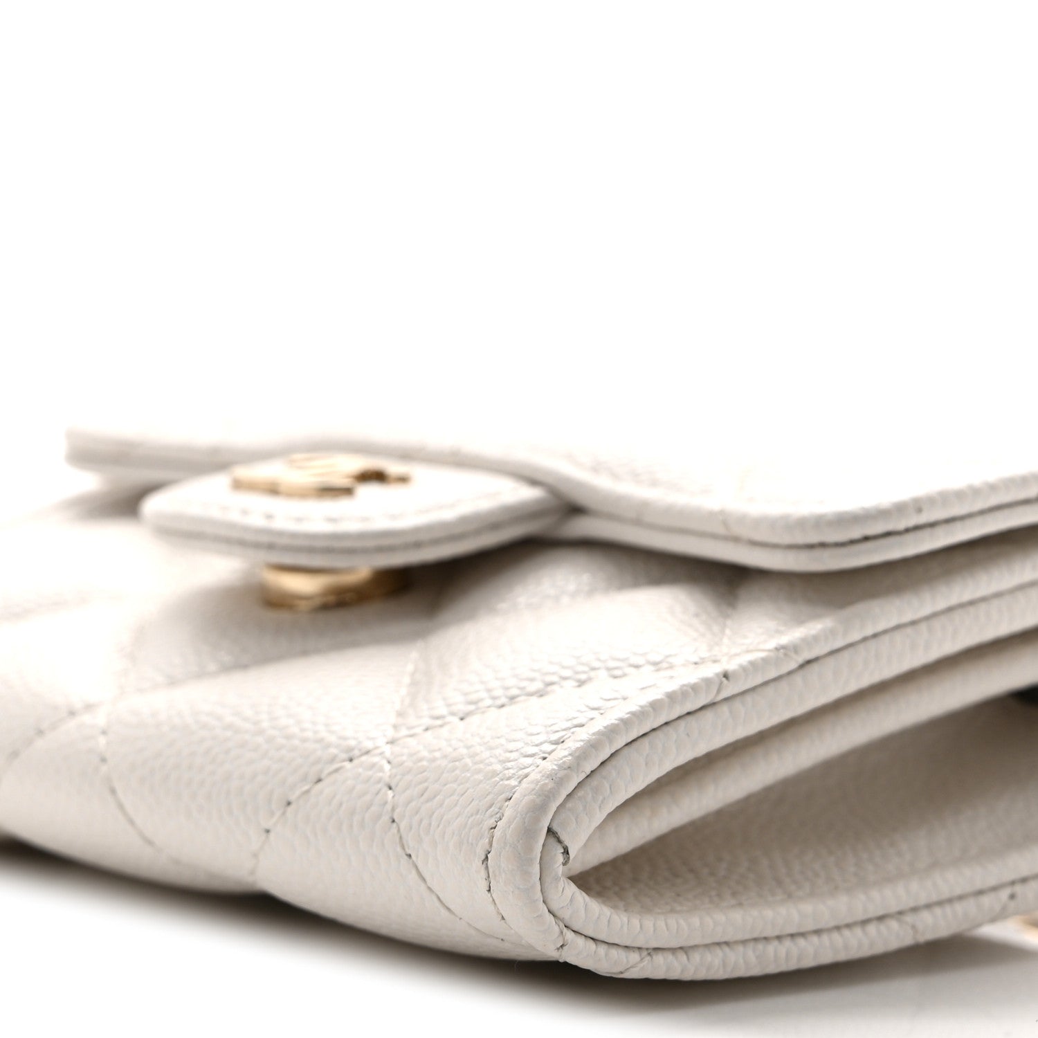 Caviar Quilted Flap Card Holder On Chain White