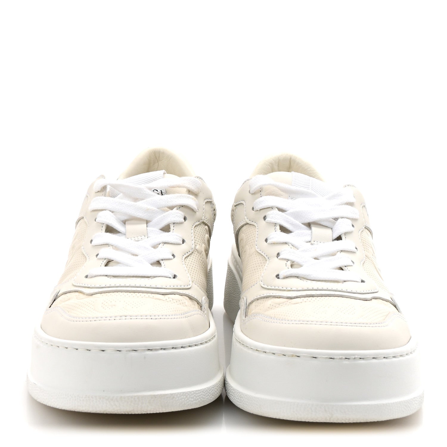 Calfskin GG Tennis Embossed Perforated Womens Platform 55mm Sneakers 38 Great White