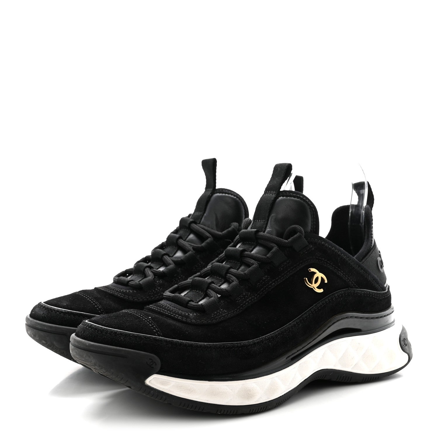 Suede Calfskin Nylon Grosgrain CC Sneakers 37 Black