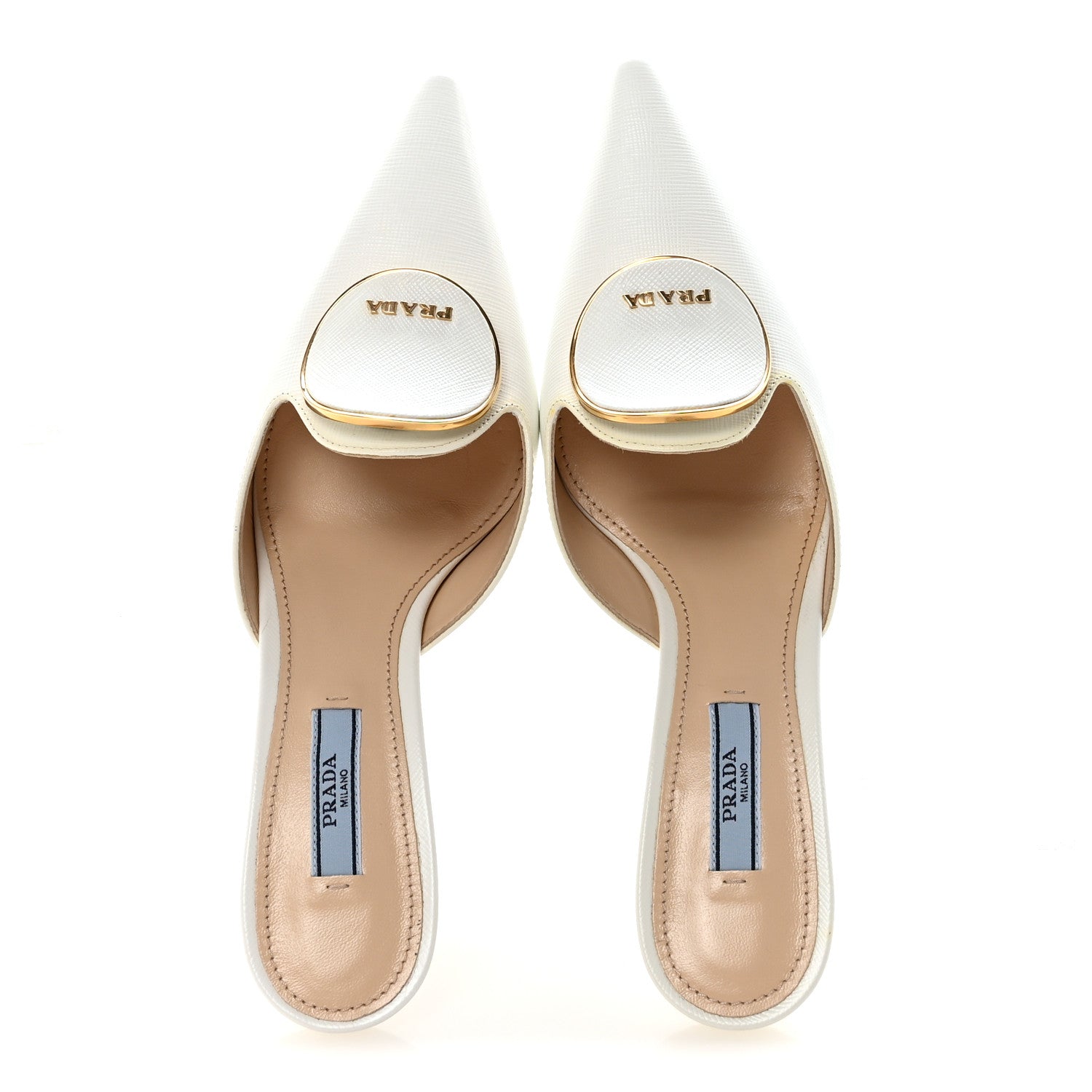 Saffiano Logo Pointed Toe 50mm Mules 36 White