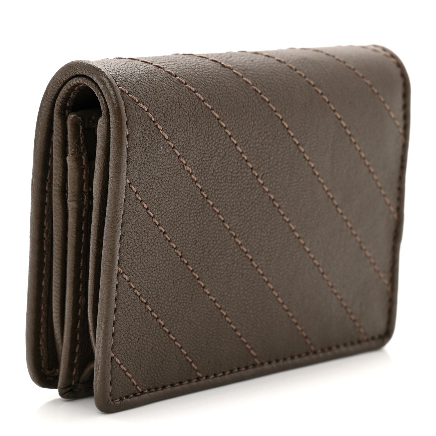 Sakai Be Green Calfskin Diagonal Stitched Blondie Card Case Wallet Craclet Brown