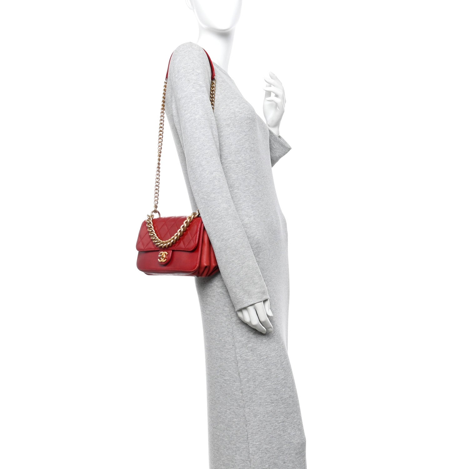 Iridescent Calfskin Quilted Small Straight Lined Flap Red