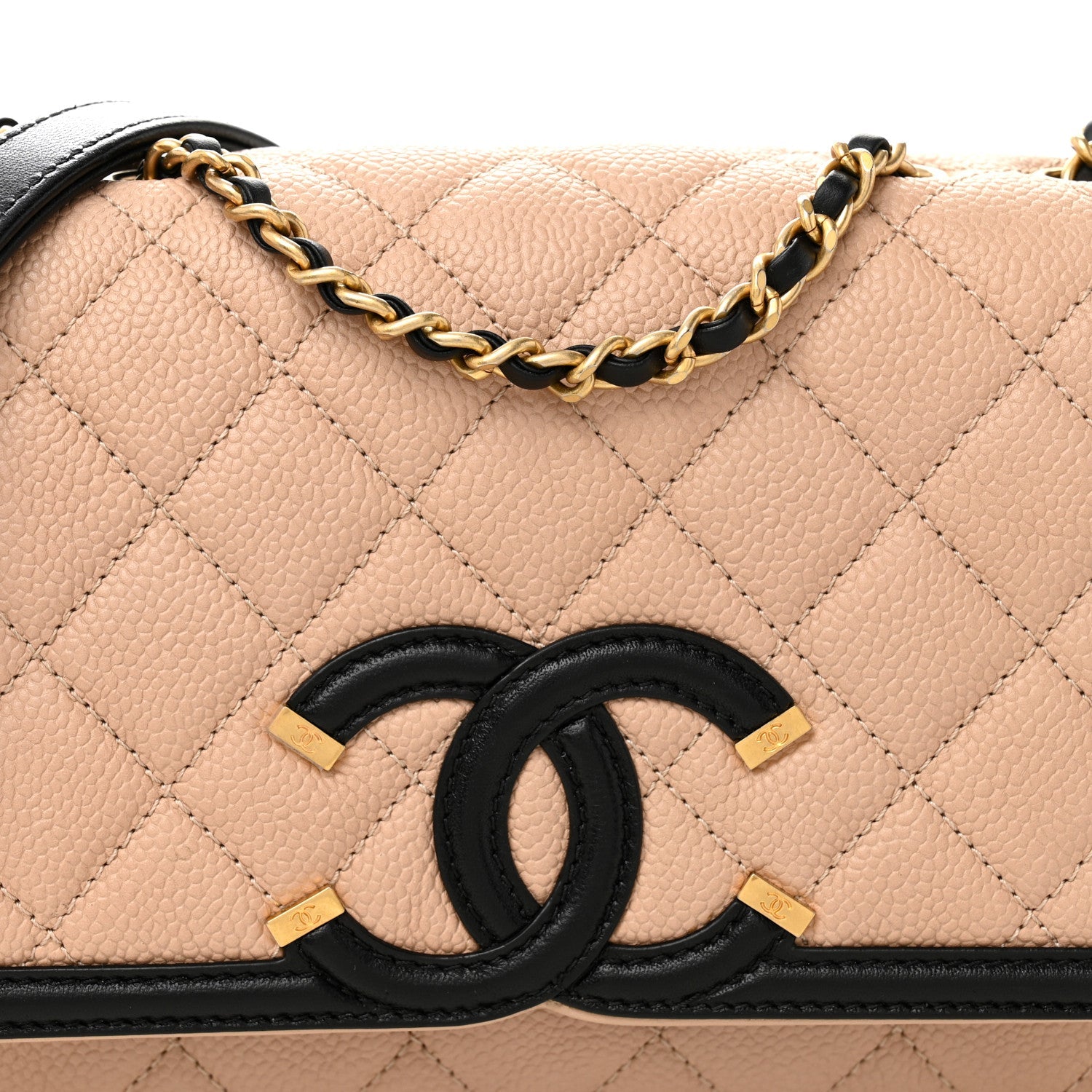 Caviar Quilted Small CC Filigree Flap Beige Black