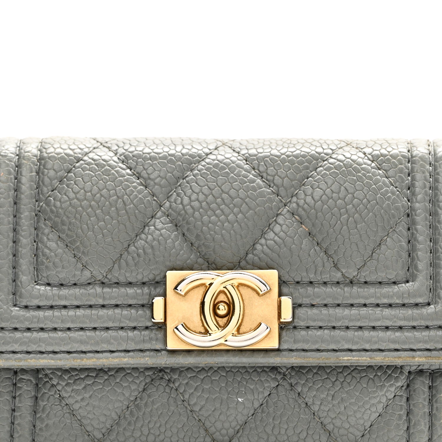 Caviar Quilted Boy Flap Card Holder Grey