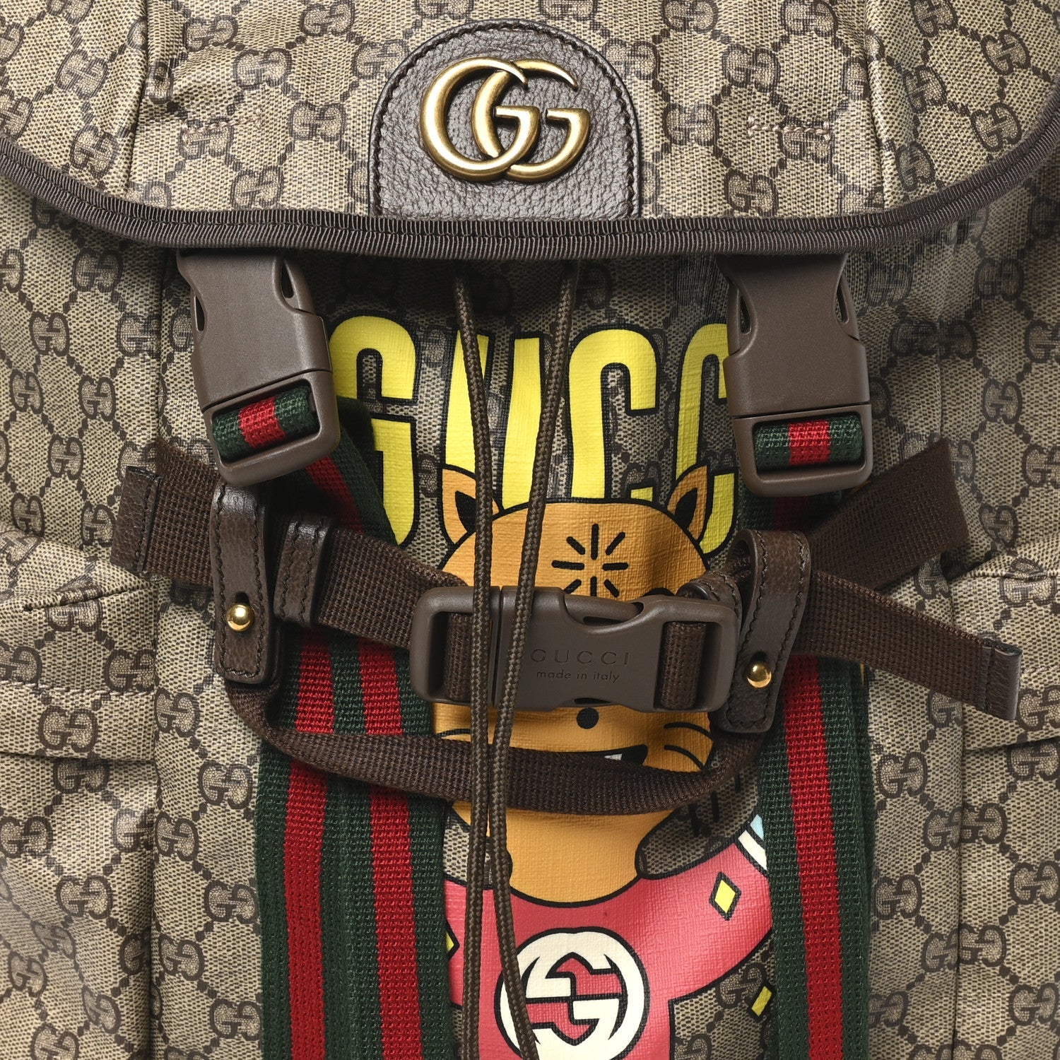 X Pablo DelCielo GG Supreme Monogram Web Cat Print Skateboard Backpack Brown