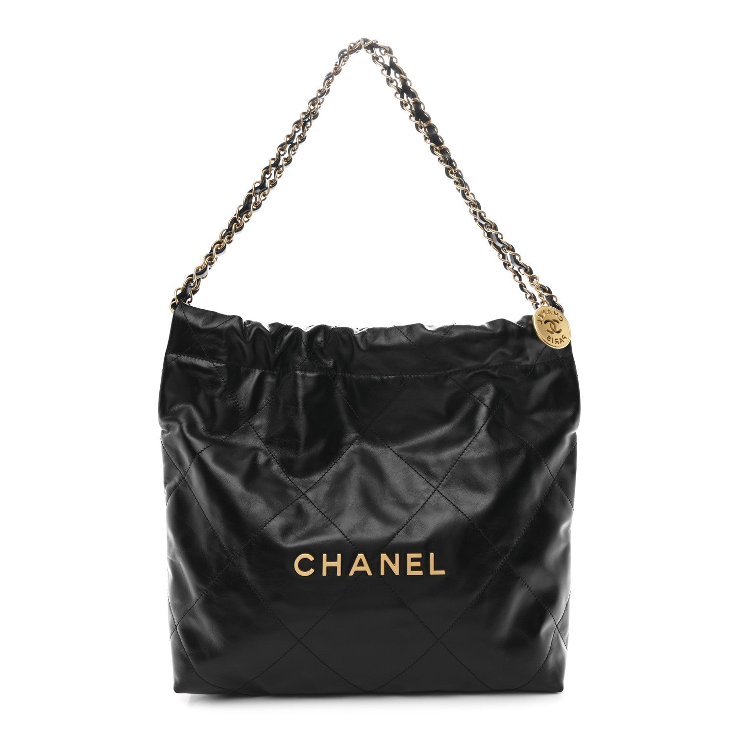 Shiny Calfskin Quilted Small Chanel 22 Black