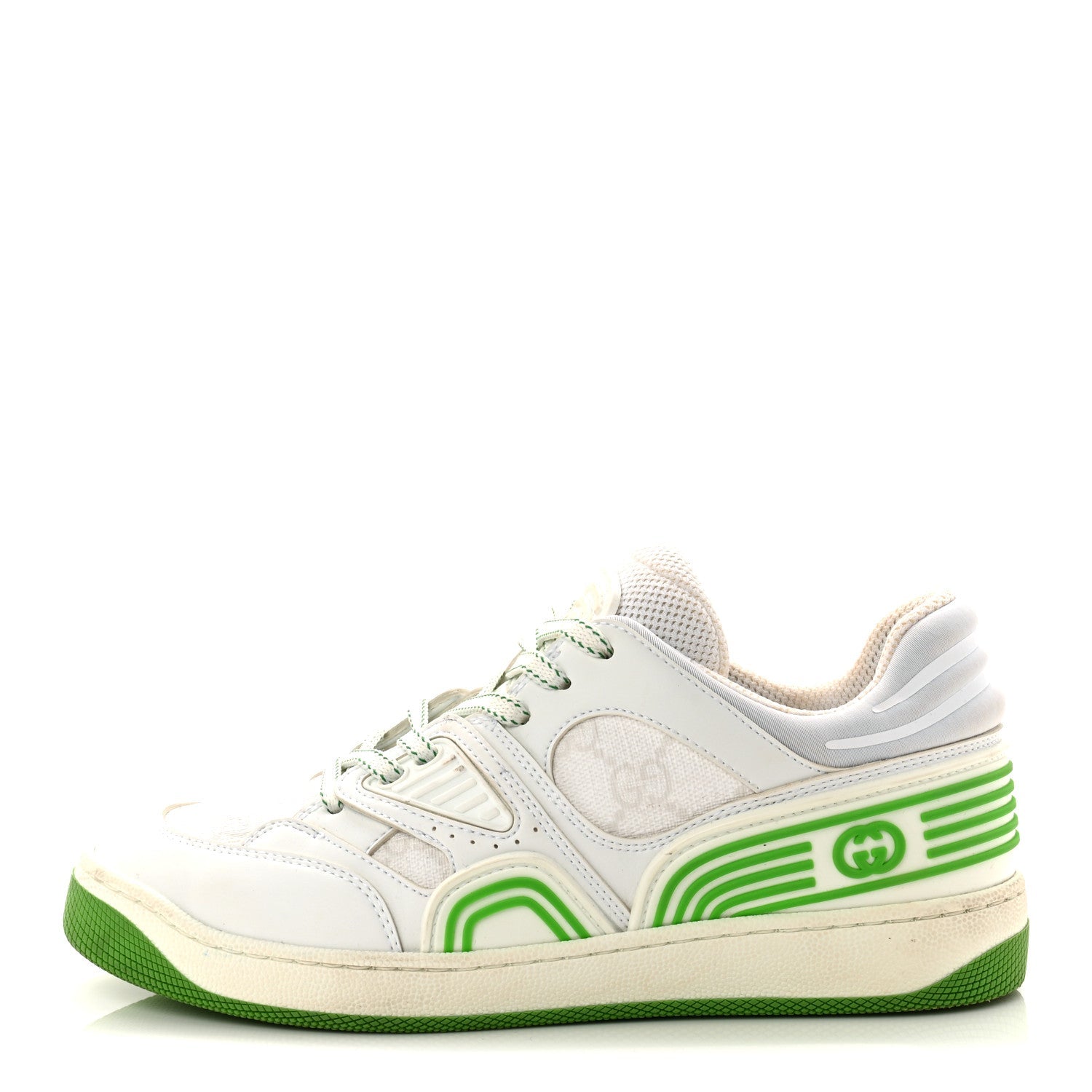 Demetra GG Supreme Monogram Womens Basket Low Top Sneakers 35 Great White Green