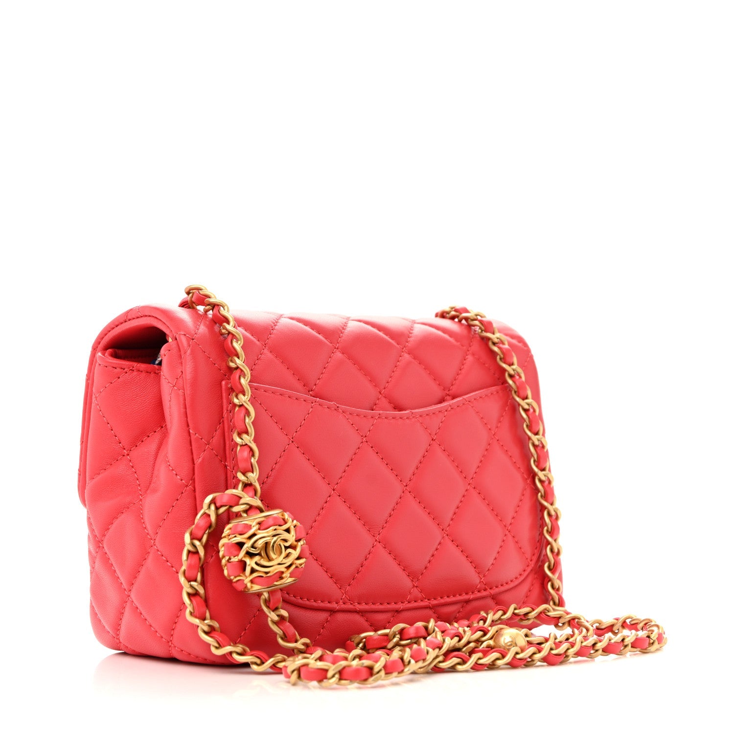 Lambskin Quilted Mini Pearl Crush Flap Red
