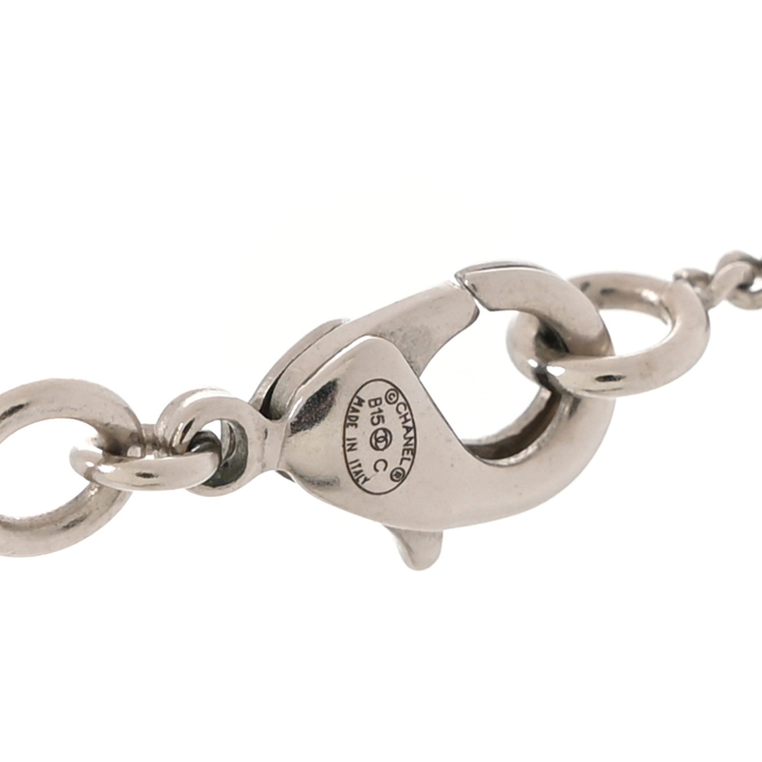 Crystal CC Pearl Drop Necklace Silver