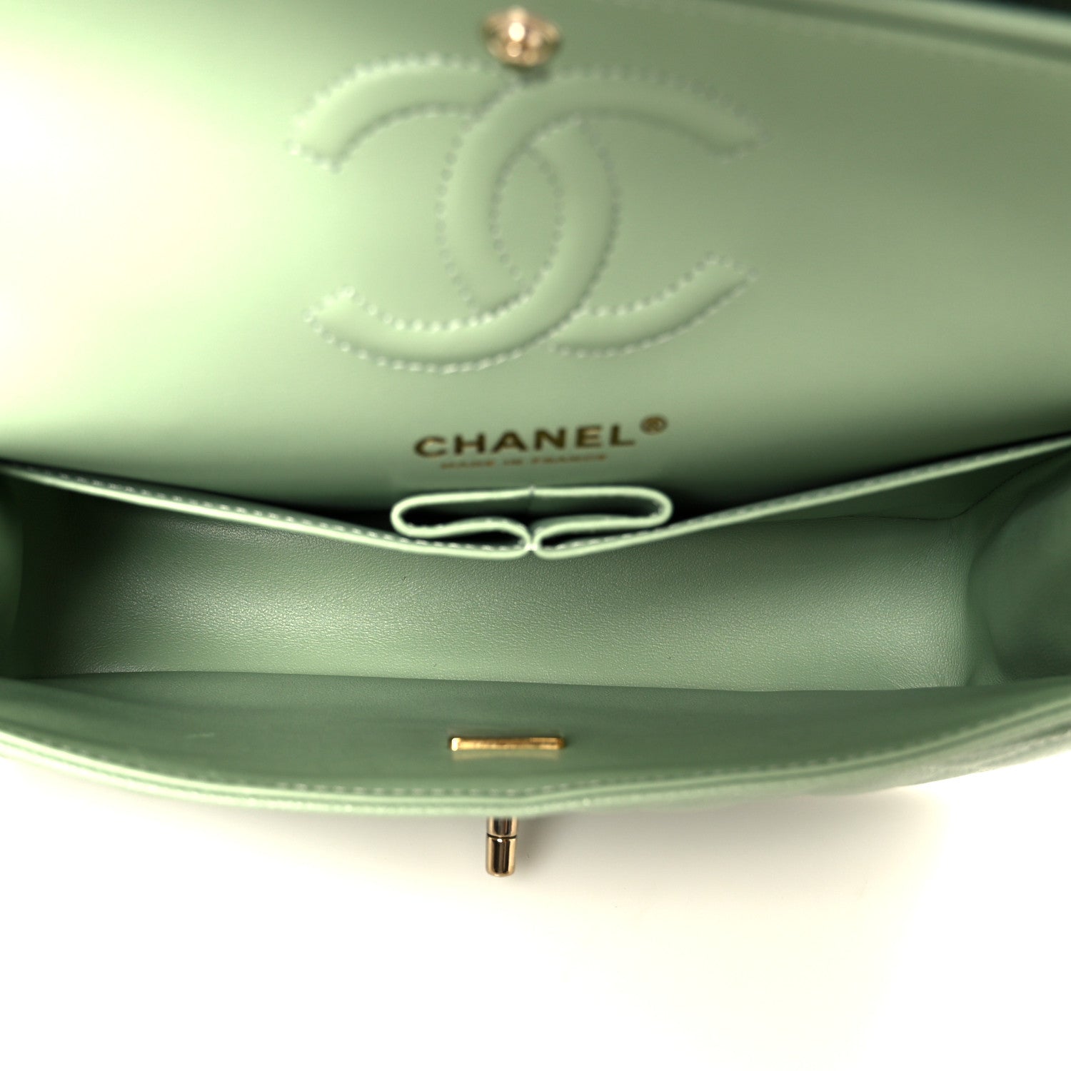 Caviar Quilted Small Double Flap Light Green