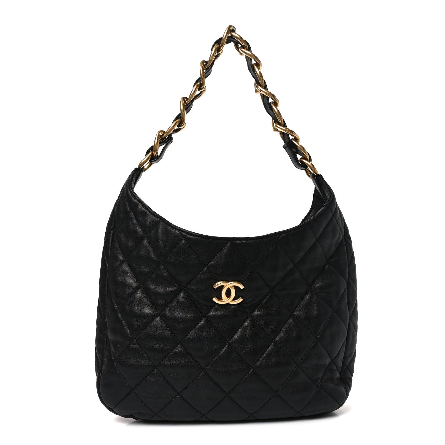Lambskin Quilted Large CC Funky Town Hobo Black
