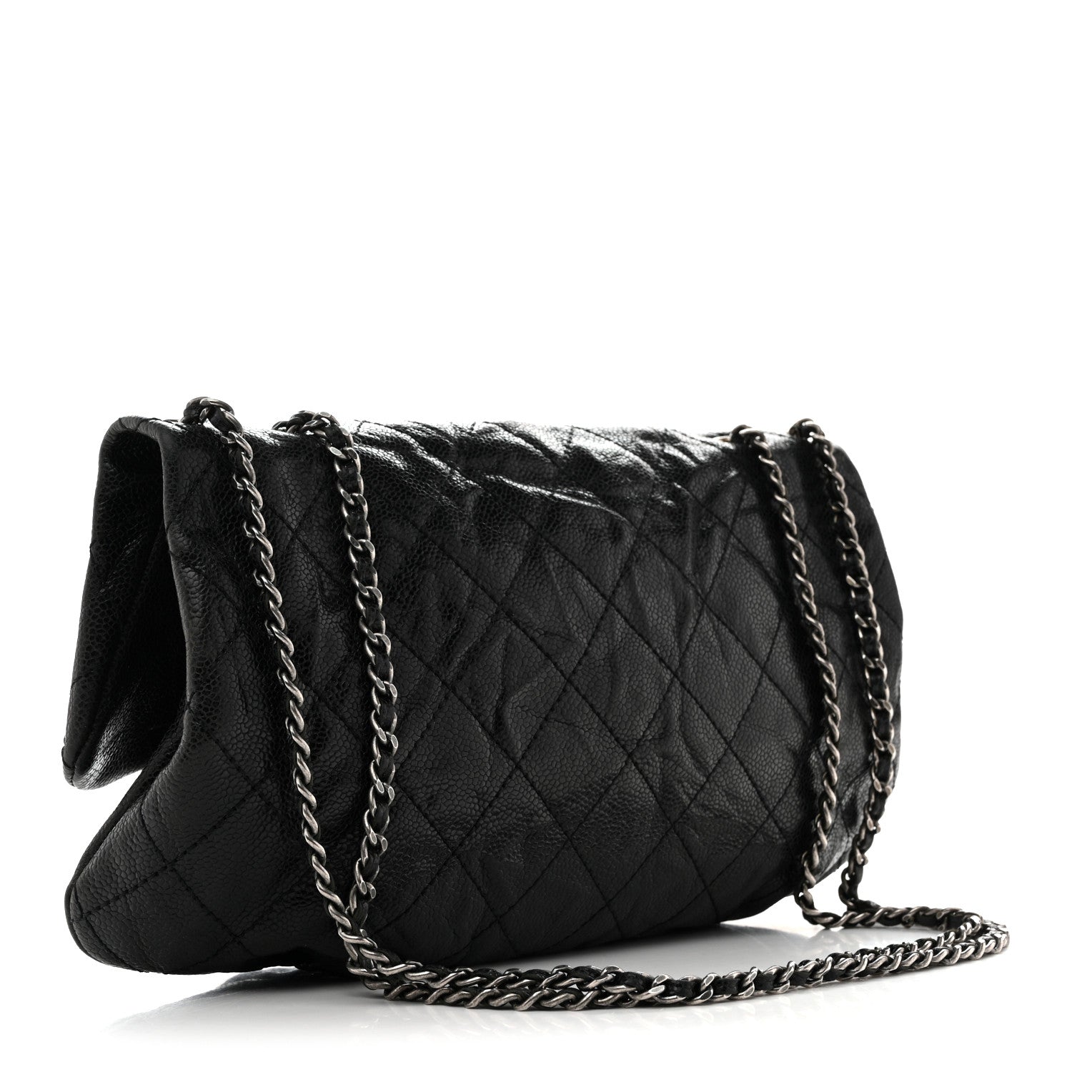 Caviar Quilted Medium Elastic Flap Black