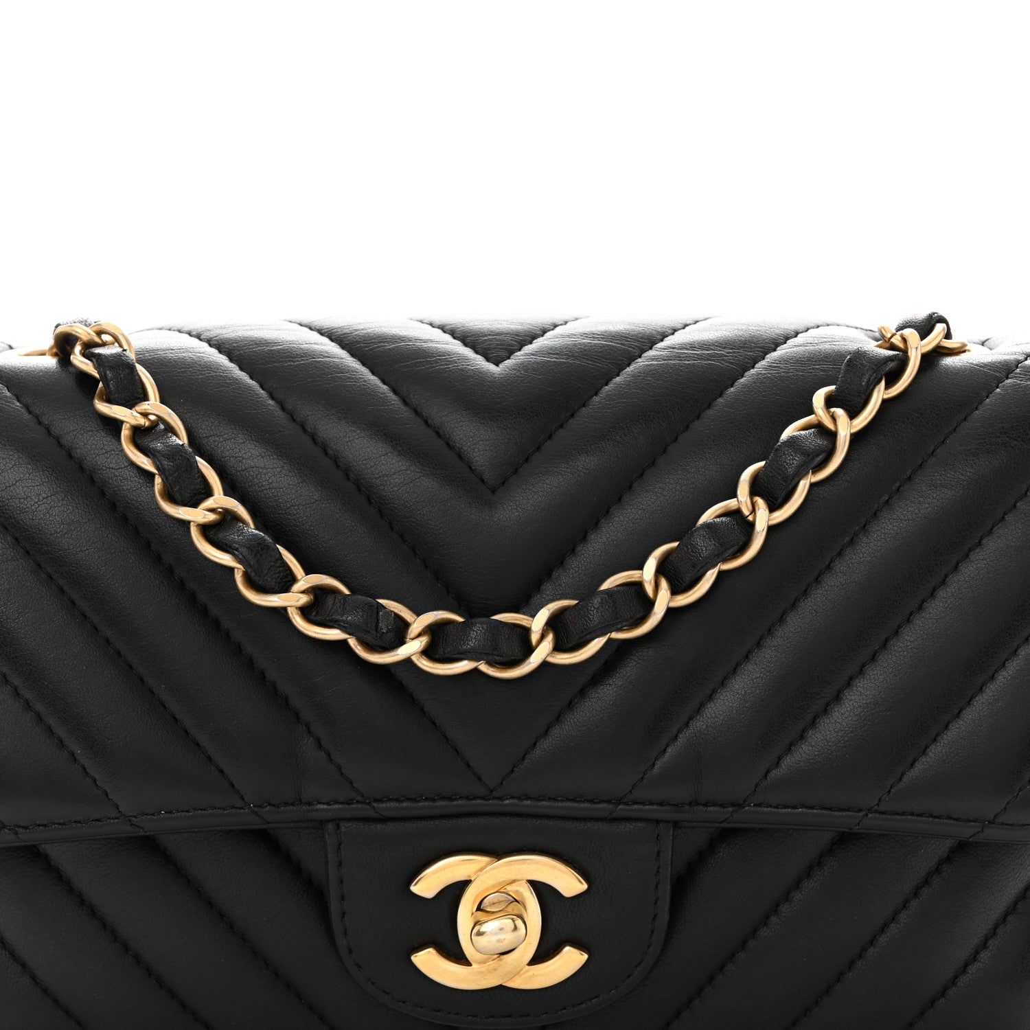 Lambskin Chevron Quilted Mini Rectangular Flap Black