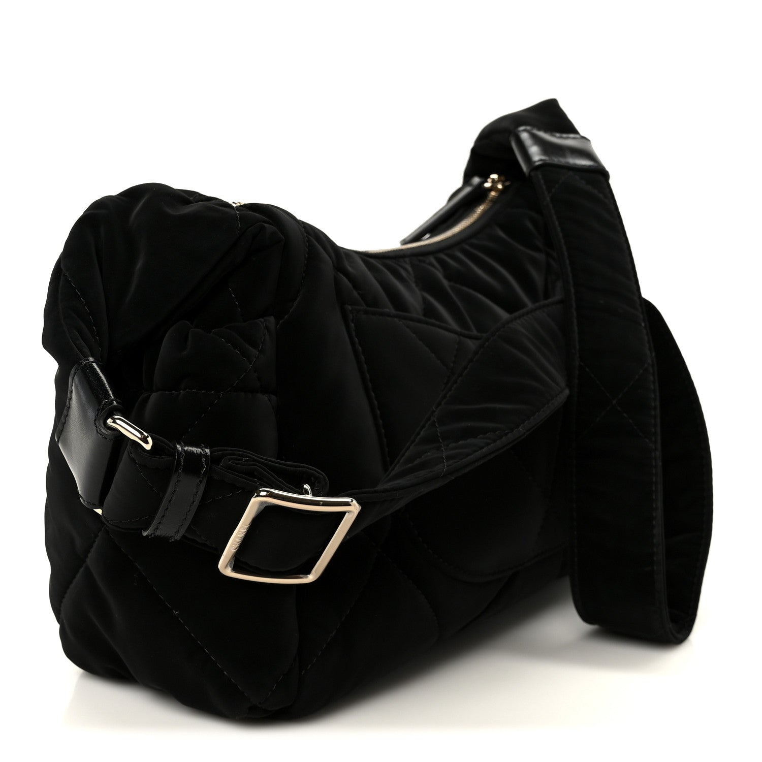 Nylon Velvet Effect Quilted Large Bowling Bag Black