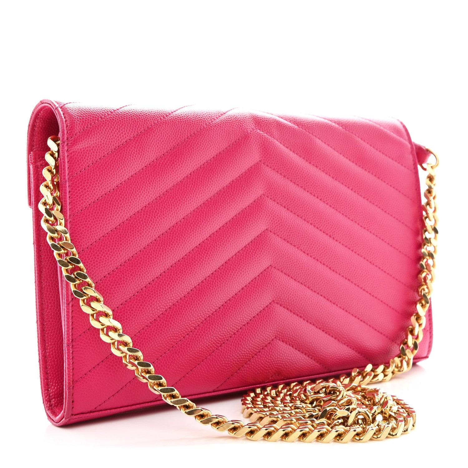 Grain De Poudre Matelasse Chevron Monogram Chain Wallet Lipstick Fuchsia