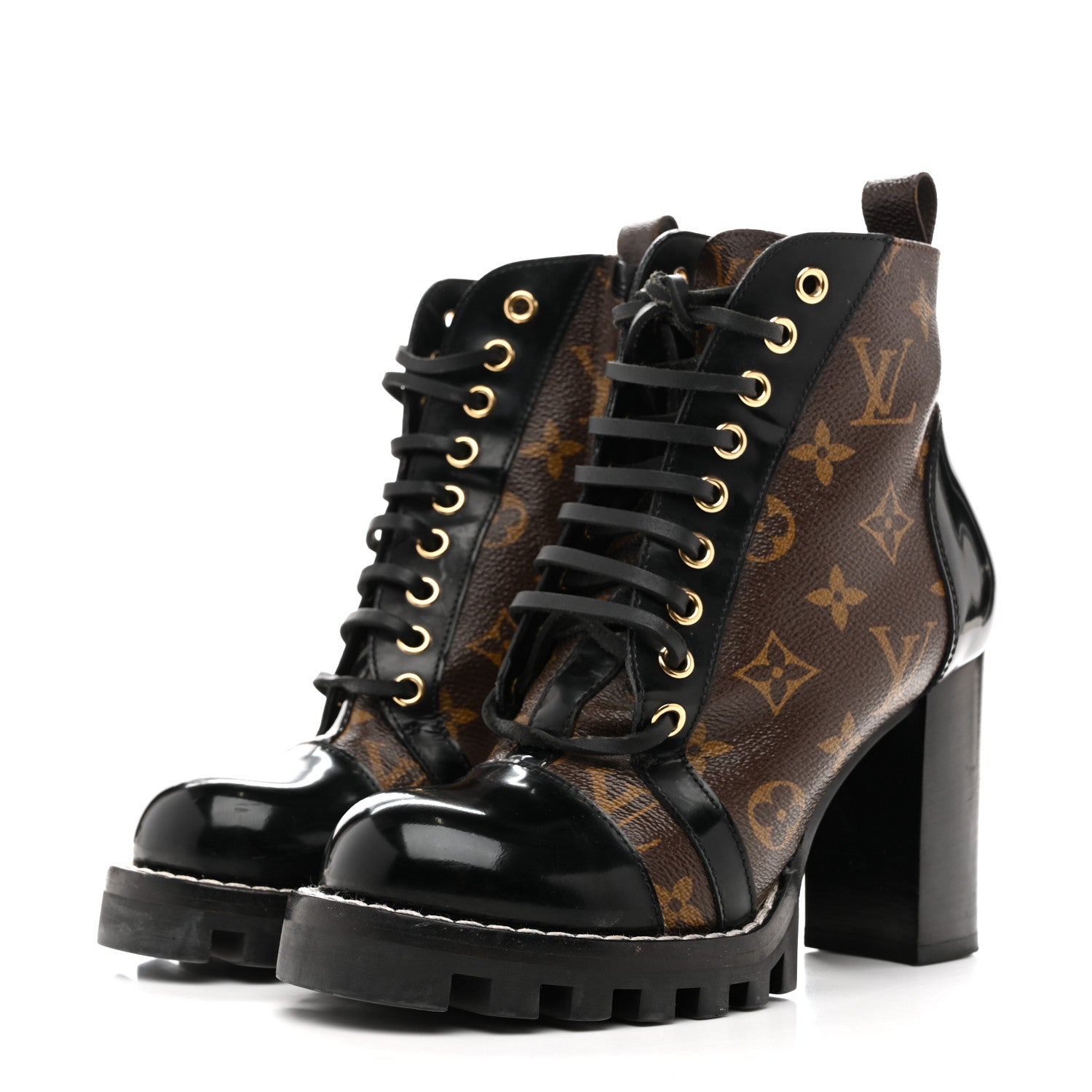 Patent Calfskin Monogram Star Trail Ankle Boots 36 Black