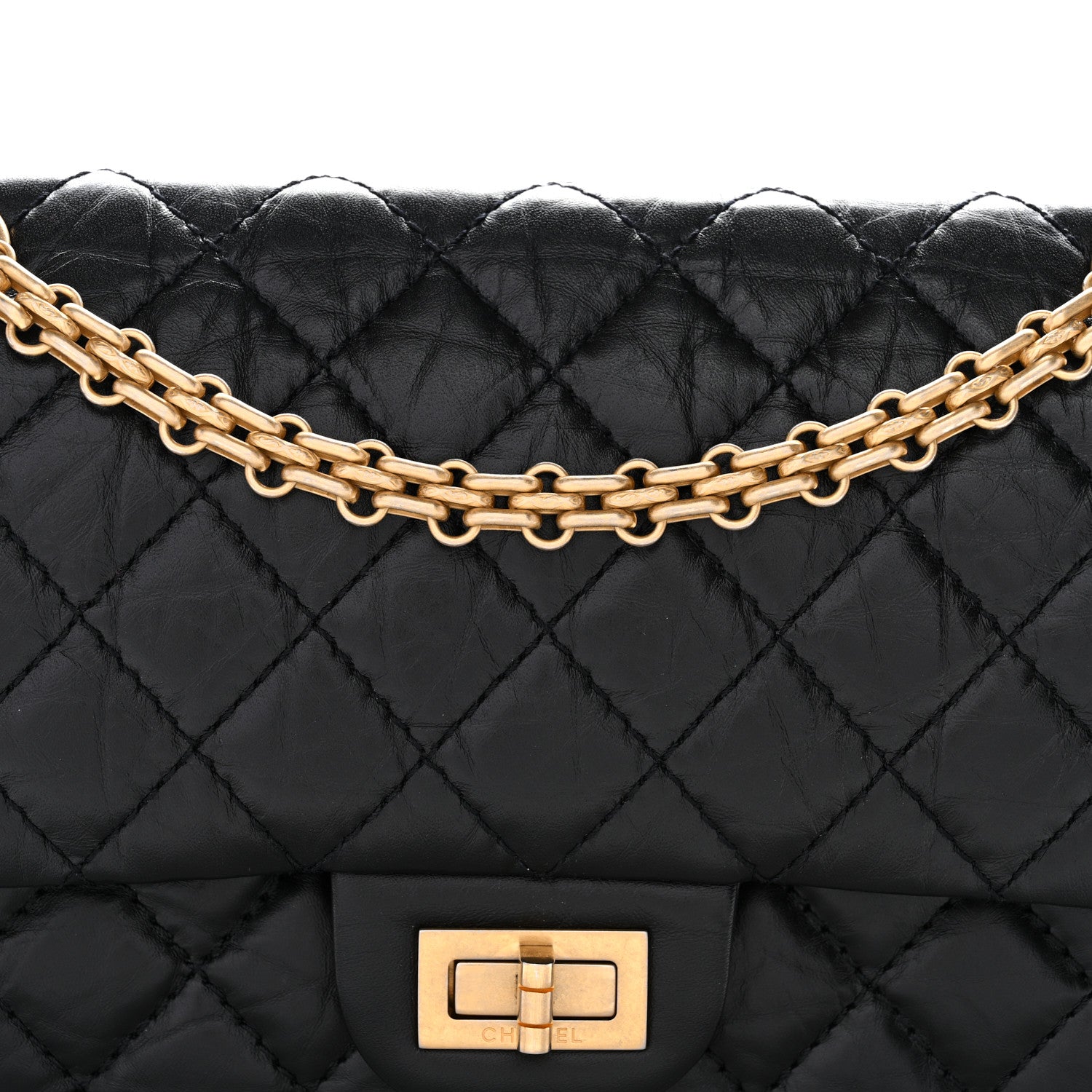 Aged Calfskin Quilted 2.55 Reissue 225 Flap Black