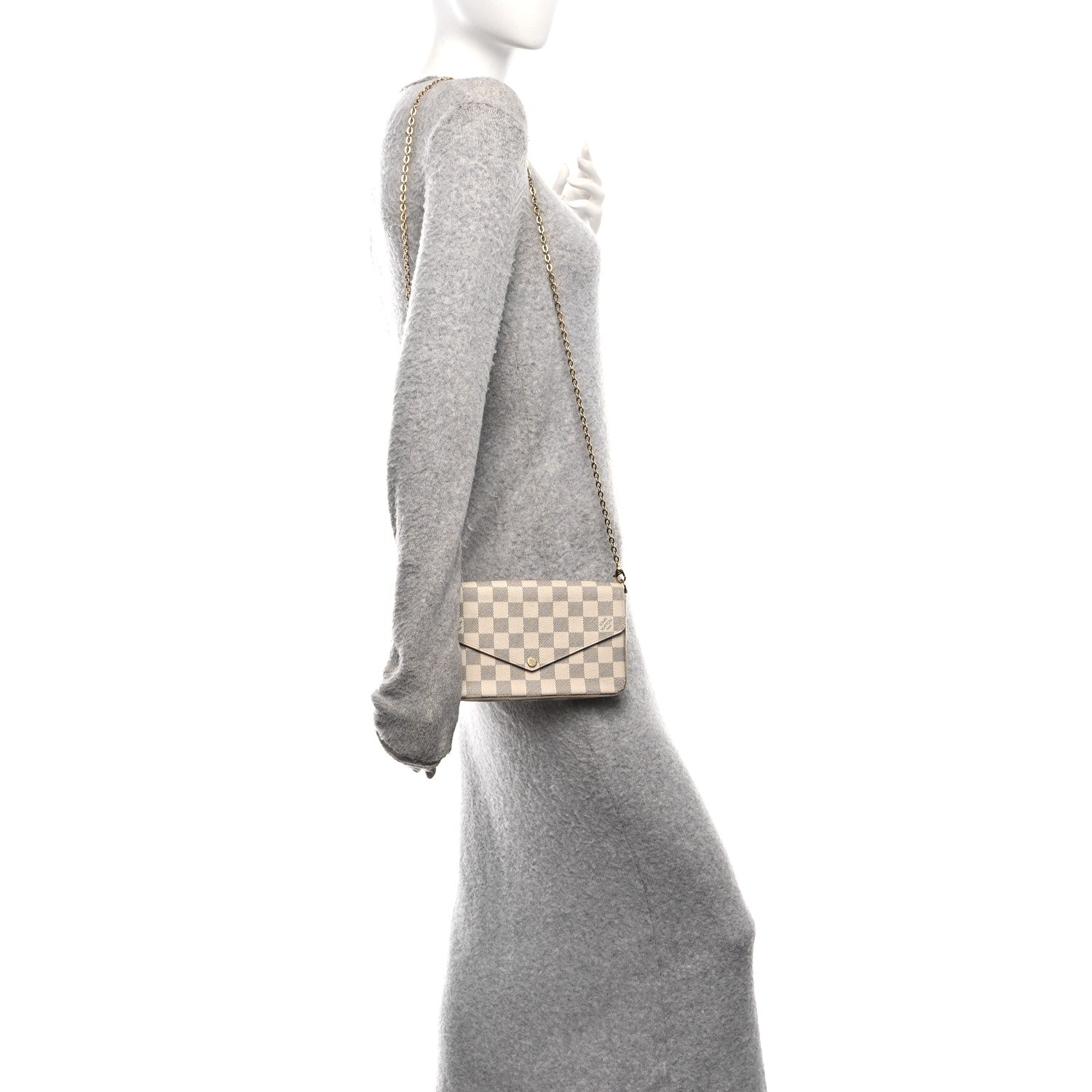 Damier Azur Pochette Felicie Chain Wallet Rose Ballerine