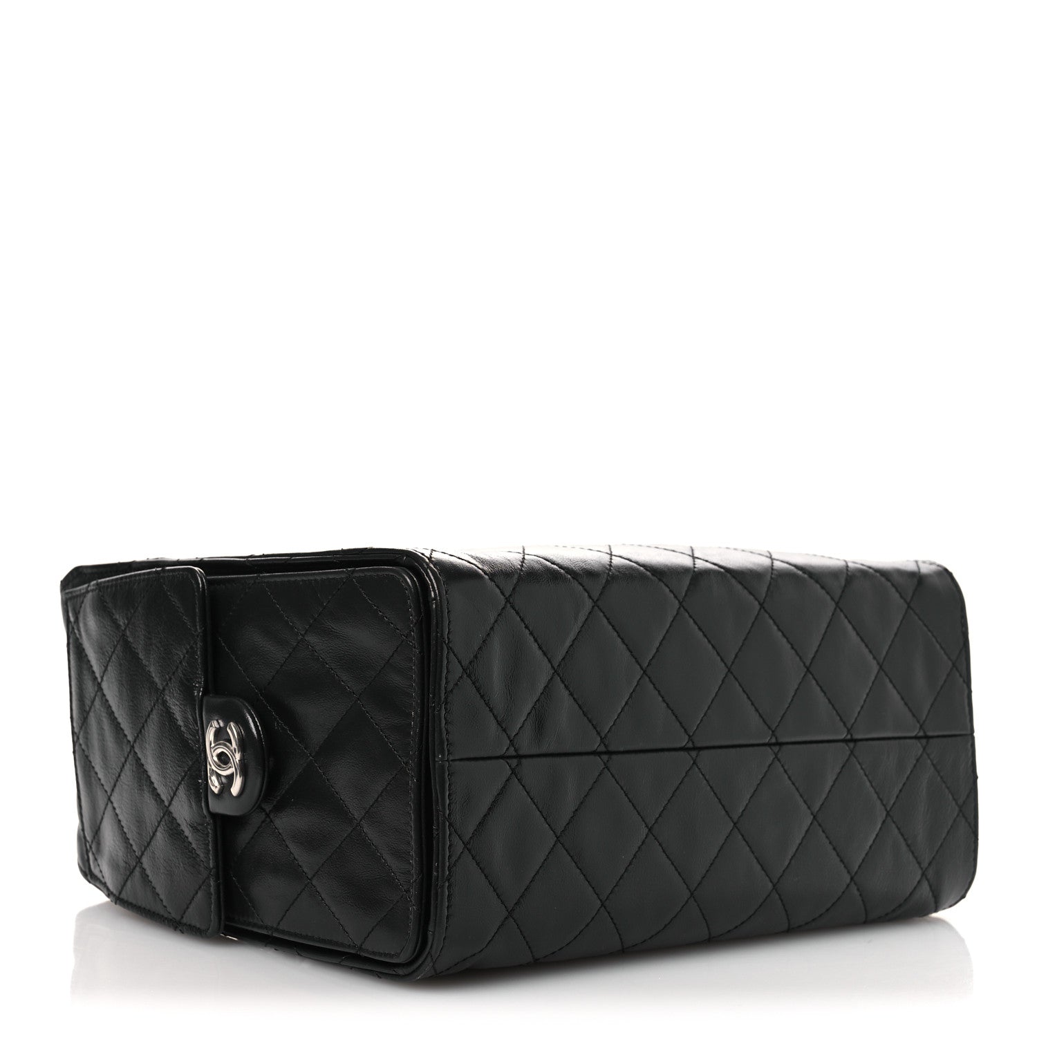 Shiny Crumpled Calfskin Quilted Small Chanel 25 Handbag Black