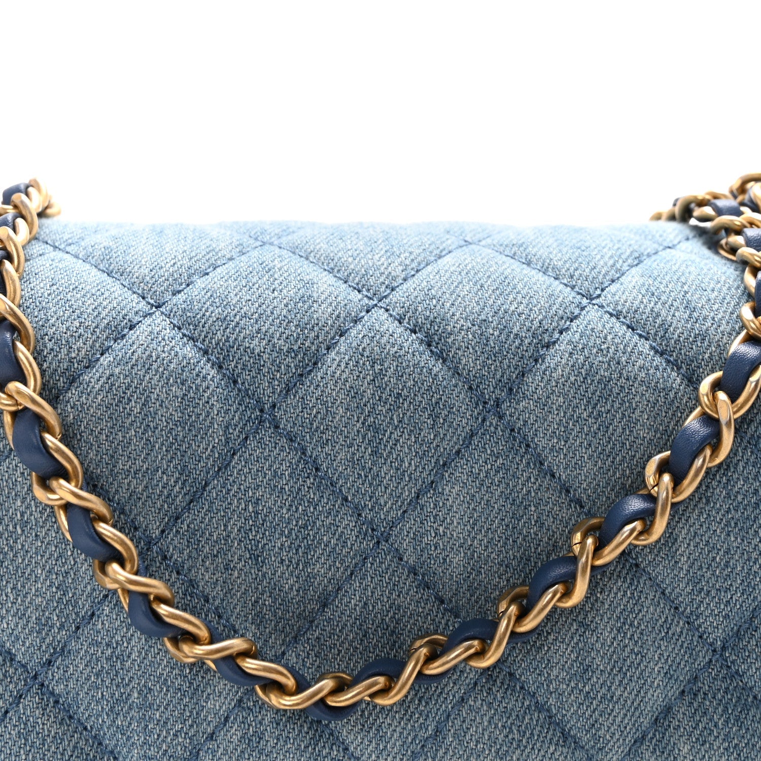 Denim Quilted Mini Pearl Crush Flap Blue
