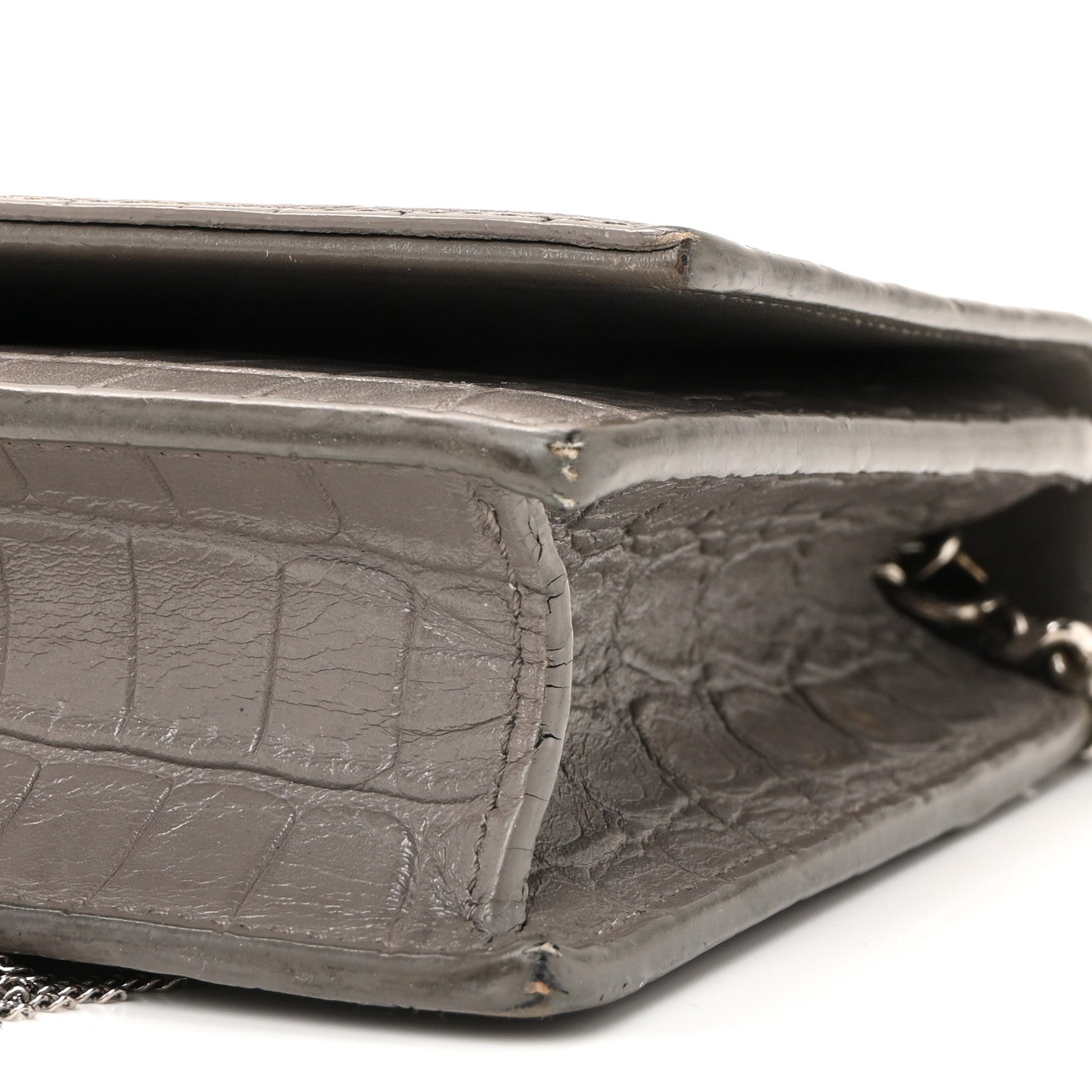 Calfskin Crocodile Embossed Kate Monogram Tassel Chain Wallet Fog