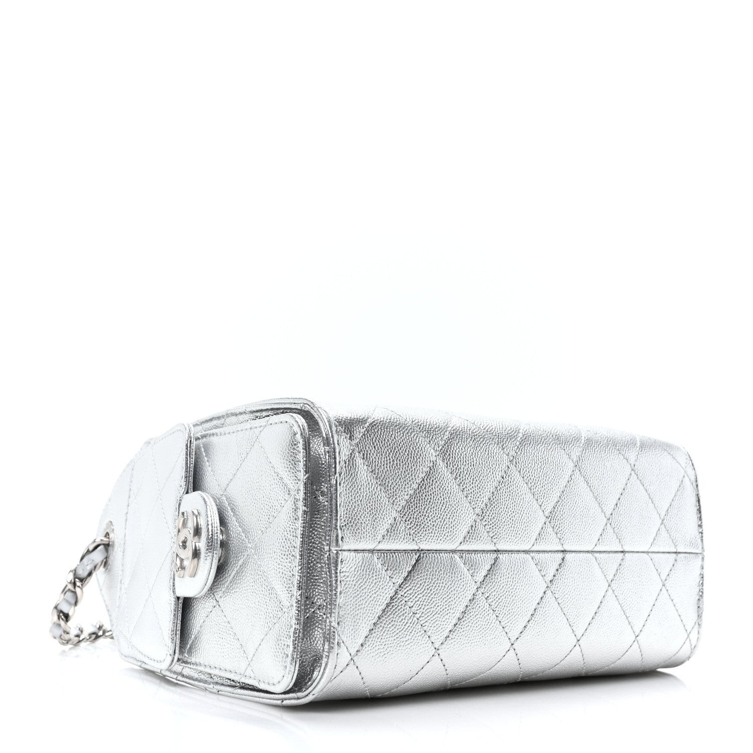 Metallic Caviar Quilted Mini Chanel 25 Handbag Silver