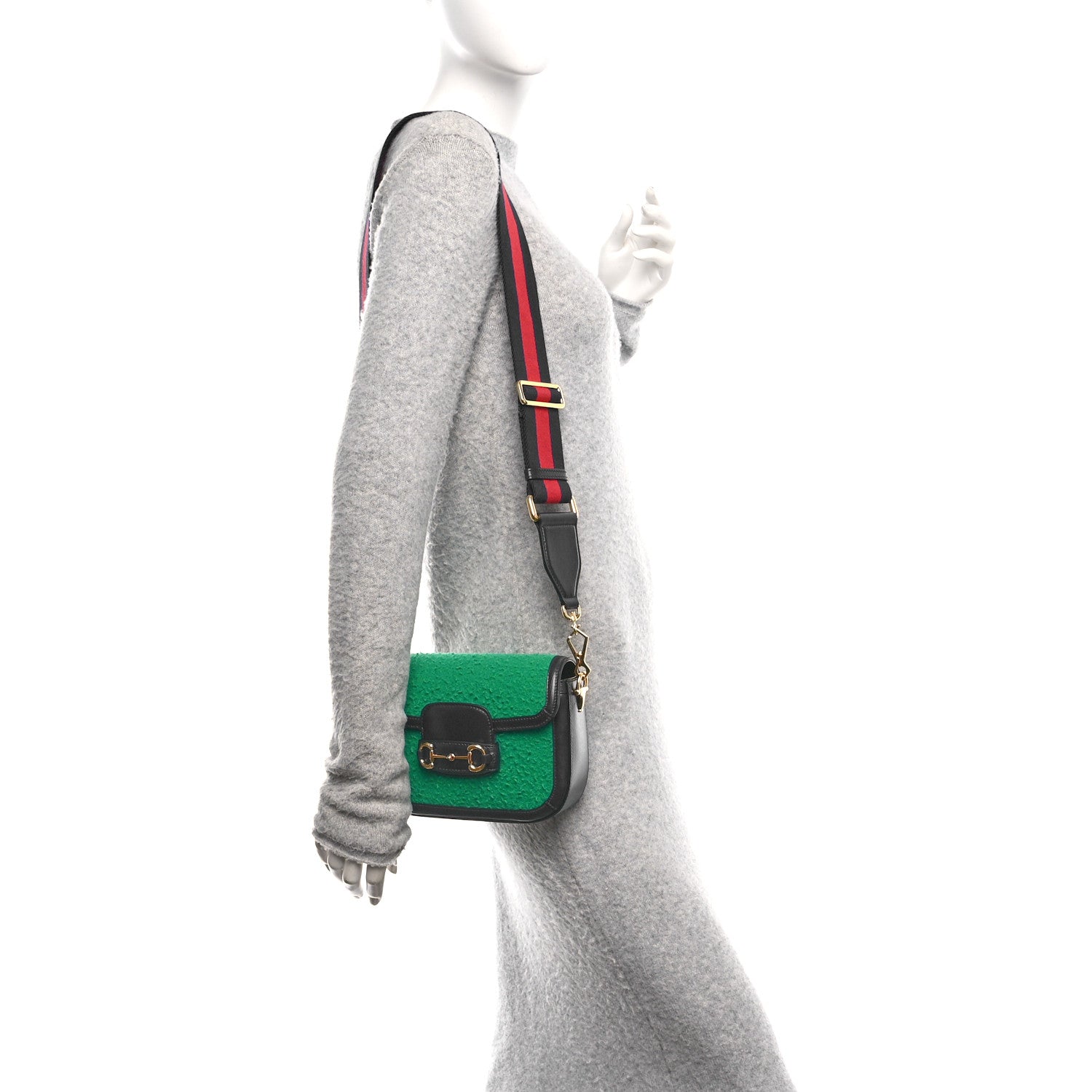 Casy Wool Azalea Calfskin Mini Horsebit 1955 Shoulder Bag Deep Deep Emerald Blue