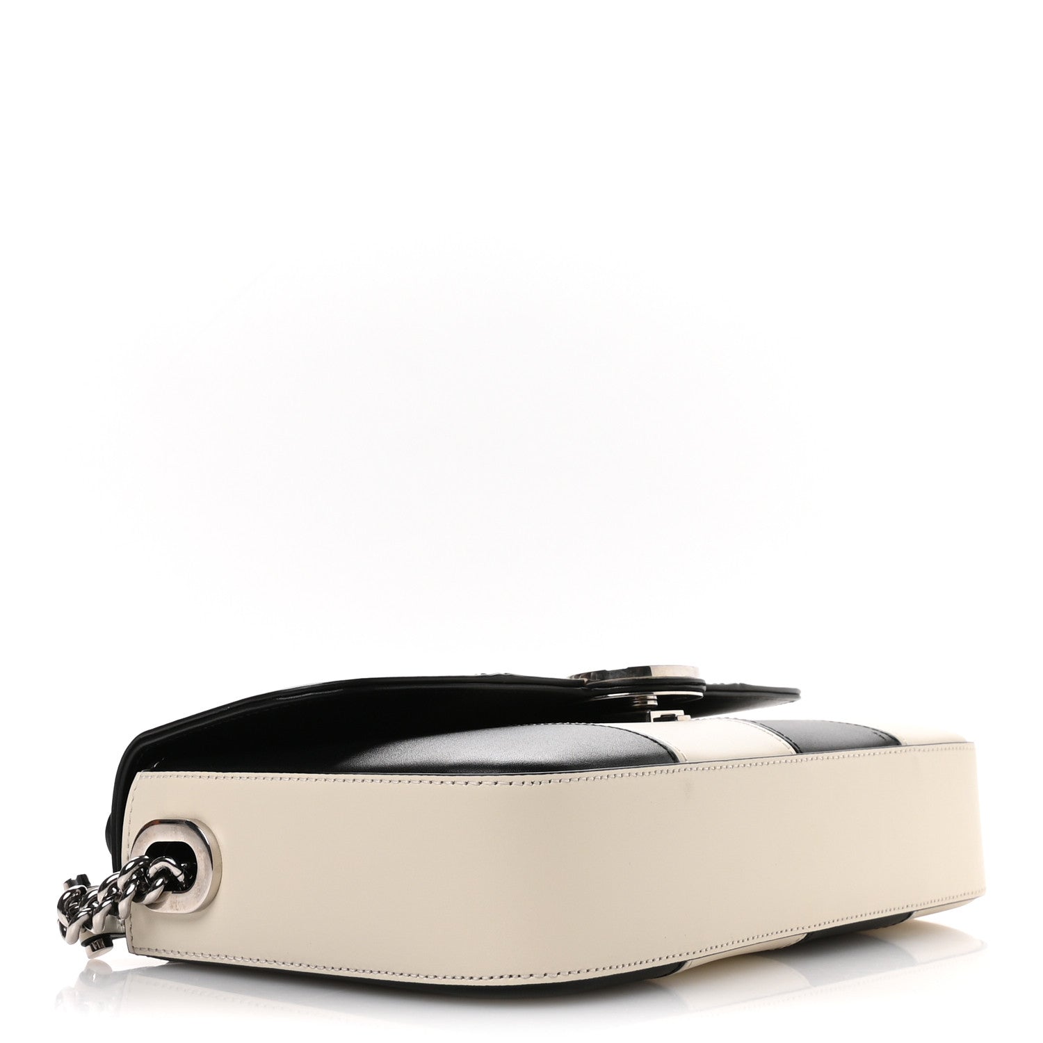 Senna Calfskin Lines Petite GG Top Handle Shoulder Bag Black Mystic White