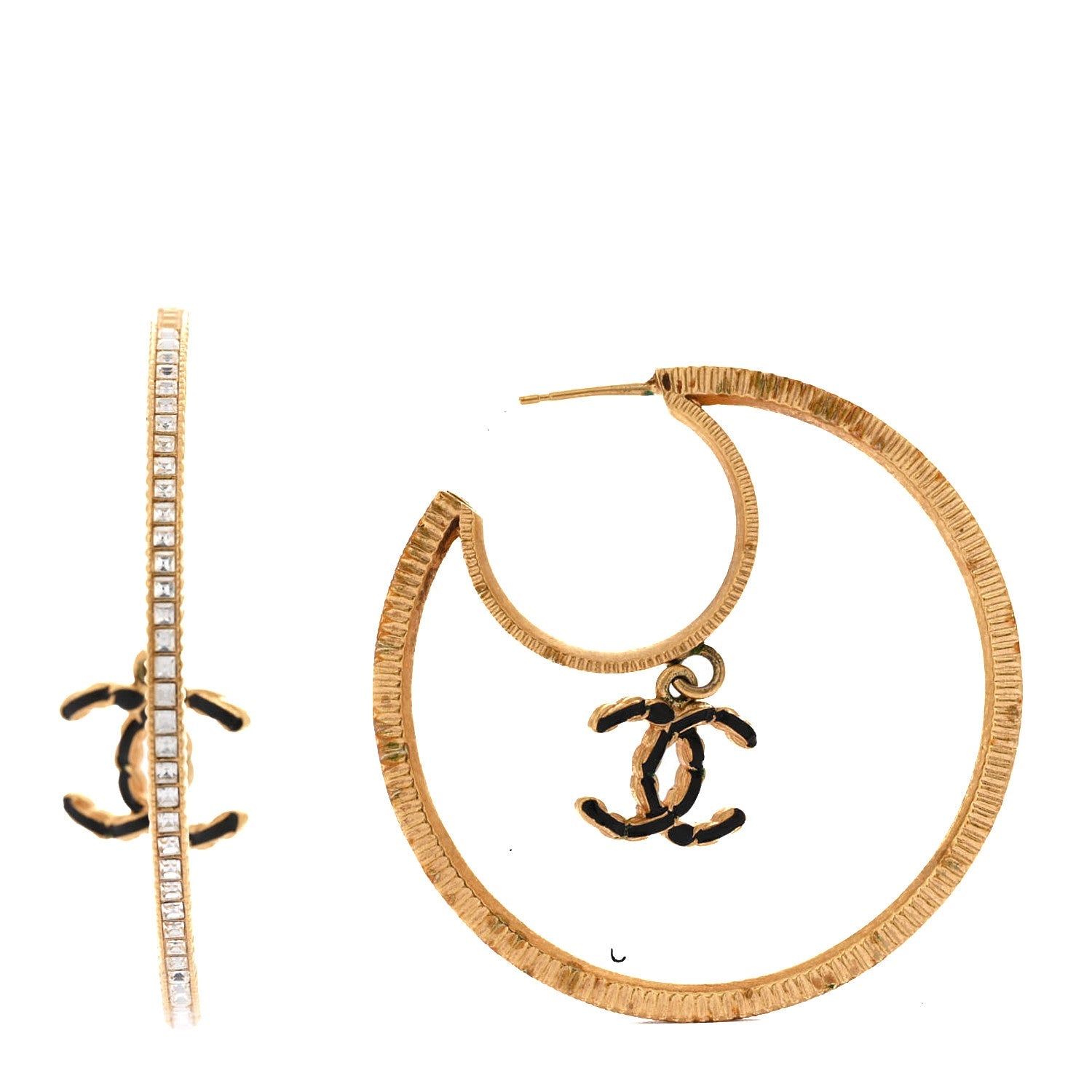 Crystal CC Drop Hoop Earrings Gold