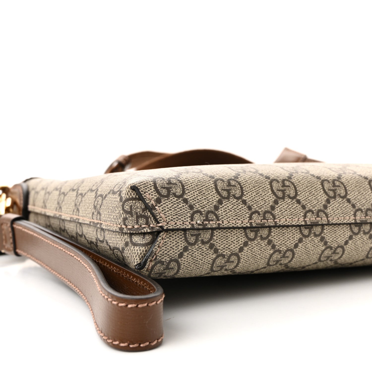 GG Supreme Monogram Azalea Calfskin Retro Interlocking G Wristlet Messenger Bag Beige Ebony Brown Sugar