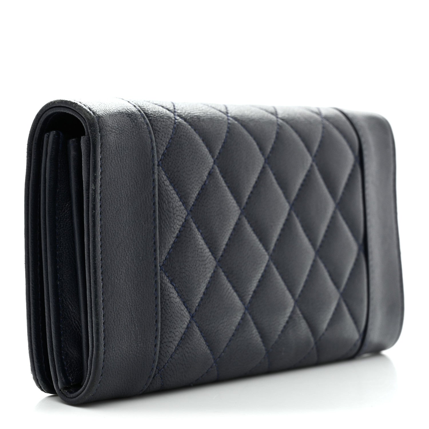 Sheepskin Quilted Mademoiselle Vintage Zip Around Wallet Navy